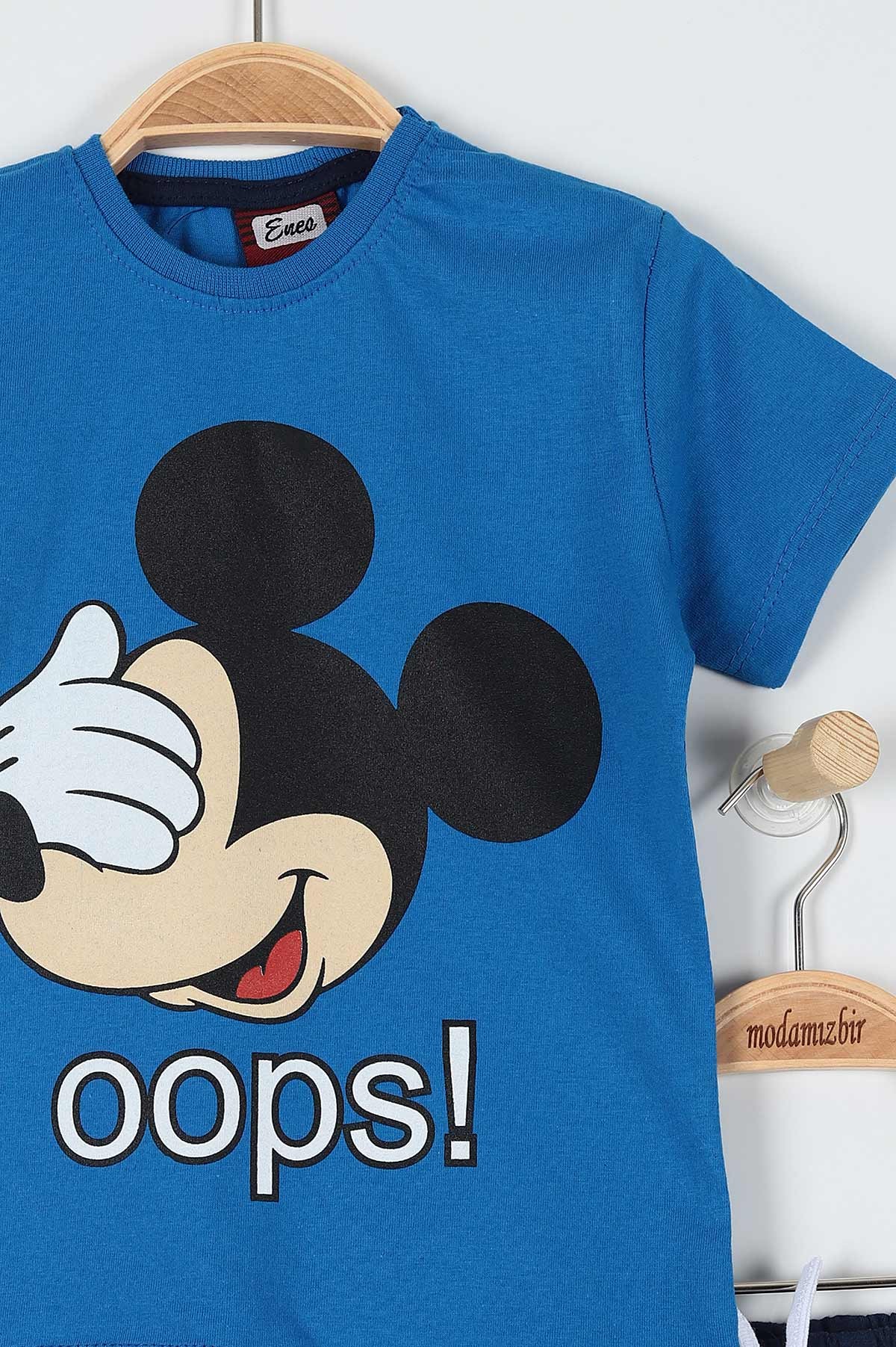 Saks Mavisi (5-8 Yaş) Oops Fare Baskılı Şortlu Erkek Çocuk Takım 181291