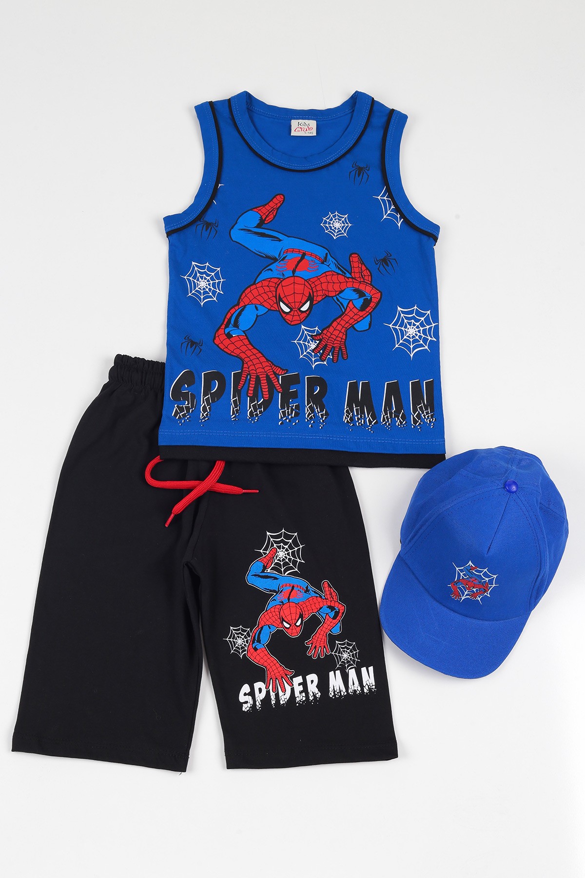 Saks Mavisi (5-8 yaş) Şapkalı Spıderman Baskılı  Erkek Çocuk Kaprili Takım 112395