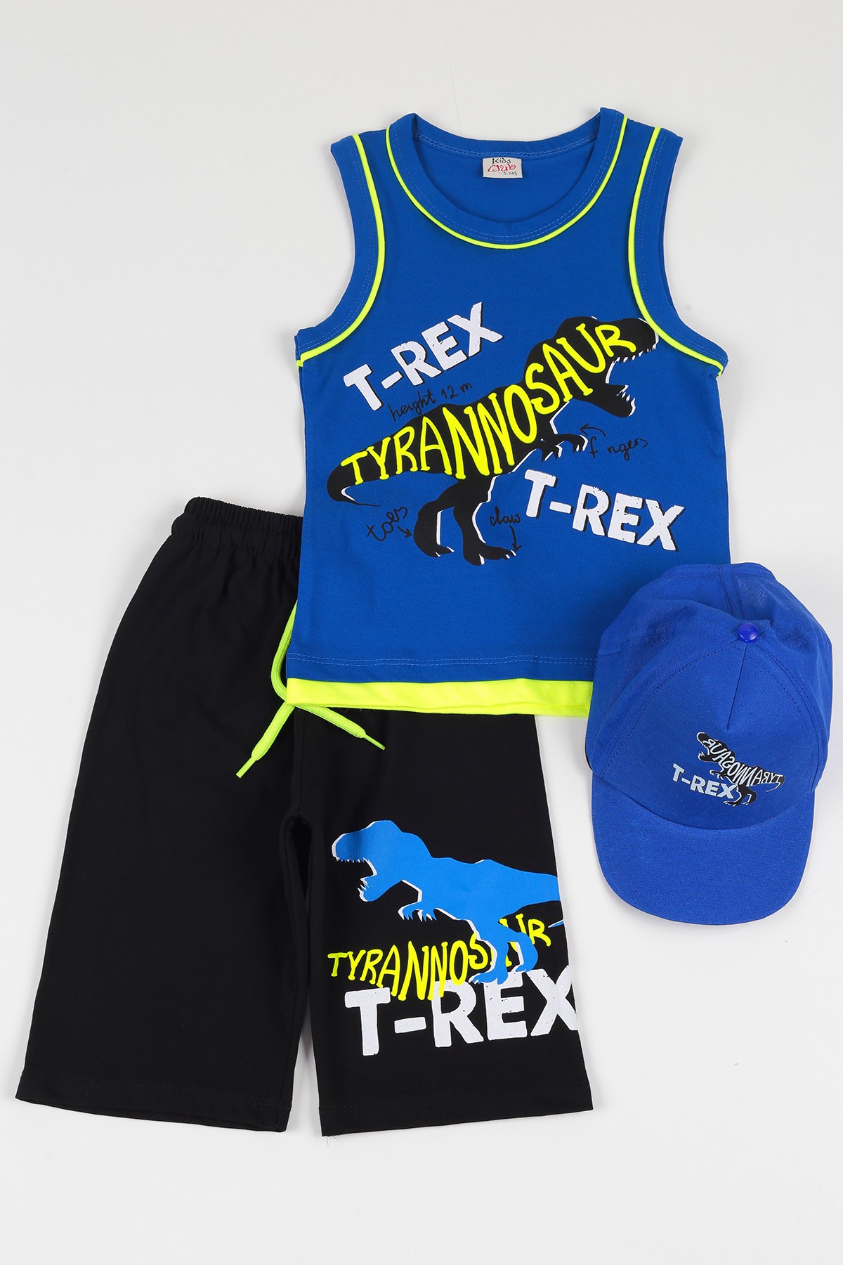 Saks Mavisi (5-8 yaş) Şapkalı T-rex Baskılı Erkek Çocuk Kaprili Takım 112383