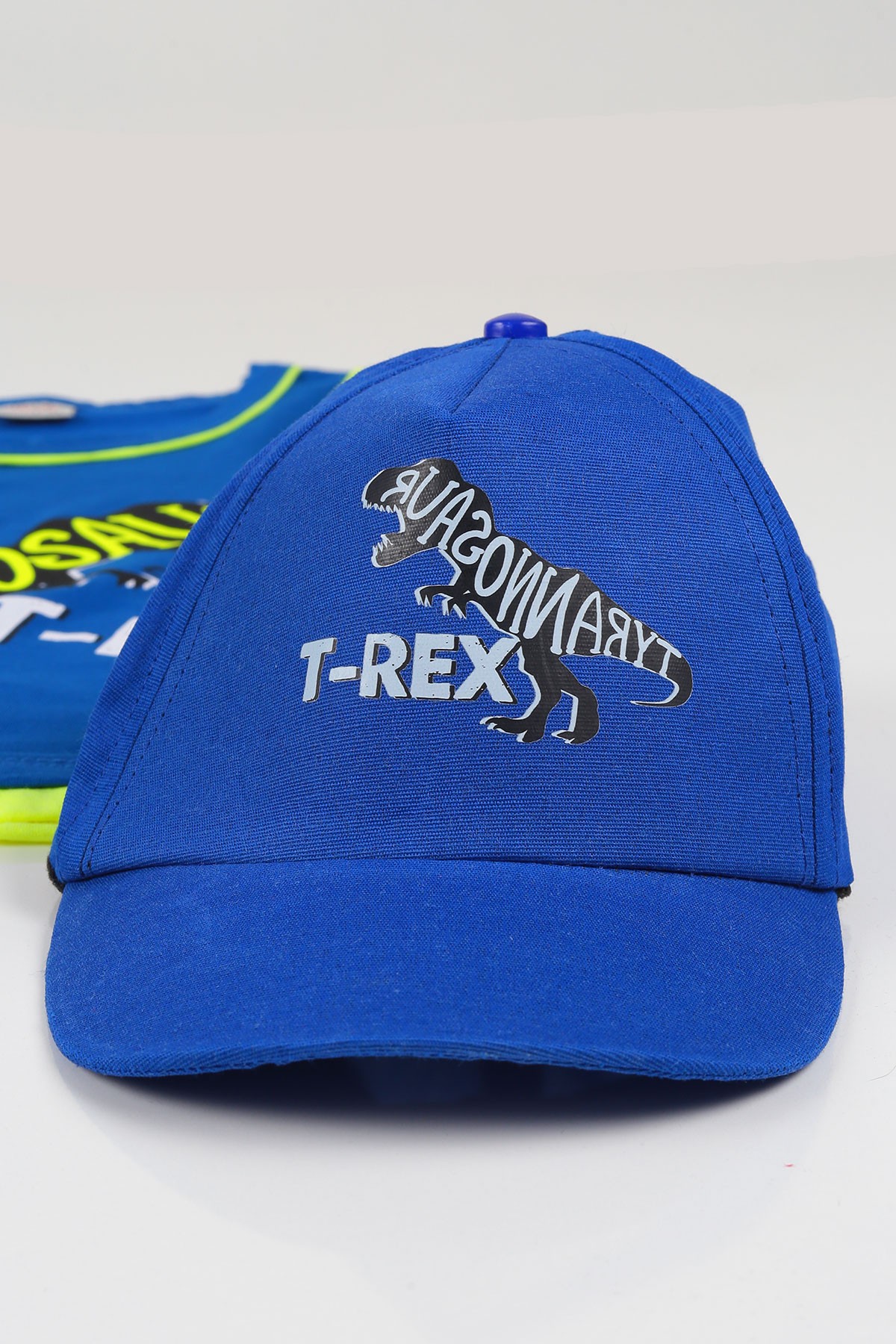 Saks Mavisi (5-8 yaş) Şapkalı T-rex Baskılı Erkek Çocuk Kaprili Takım 112383