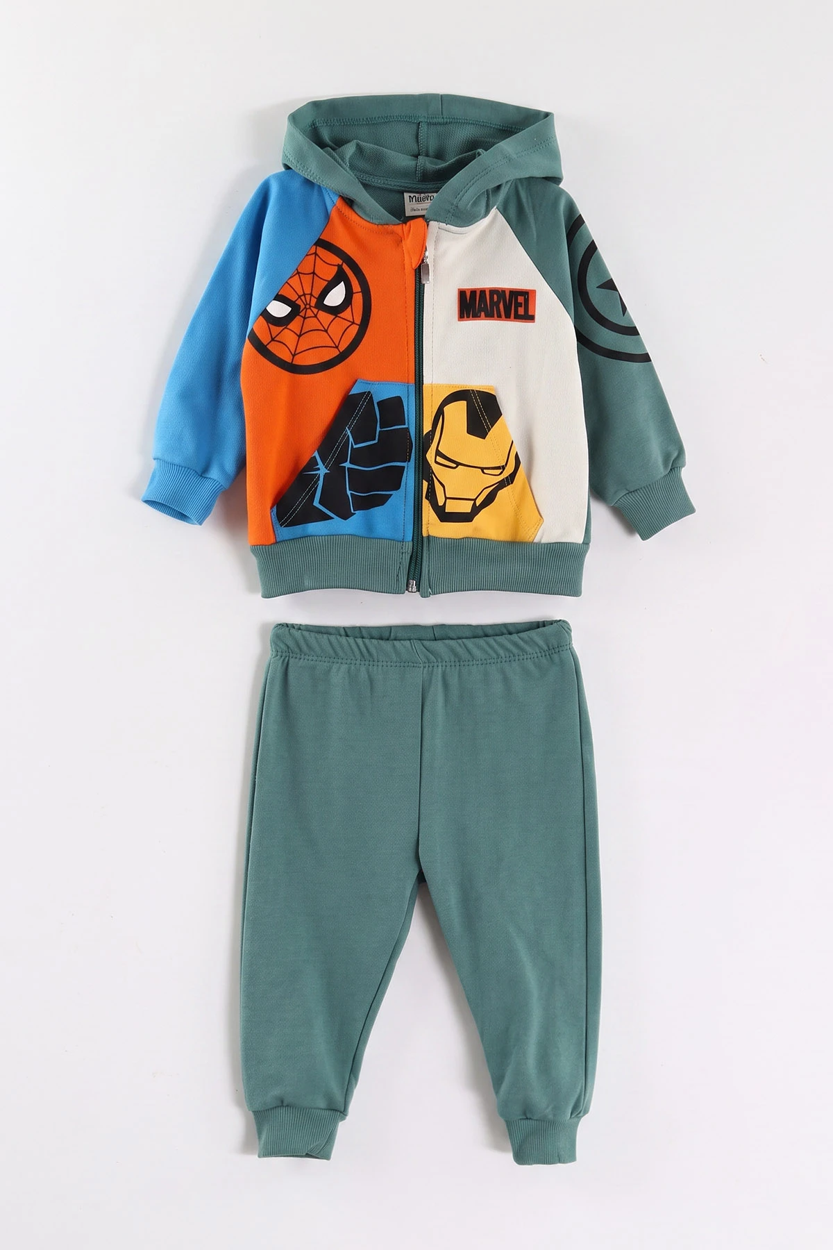 Saks Mavisi (6-24 Ay) Karakter Baskılı Kapüşonlu Fermuarlı Erkek Bebek Takım 473198