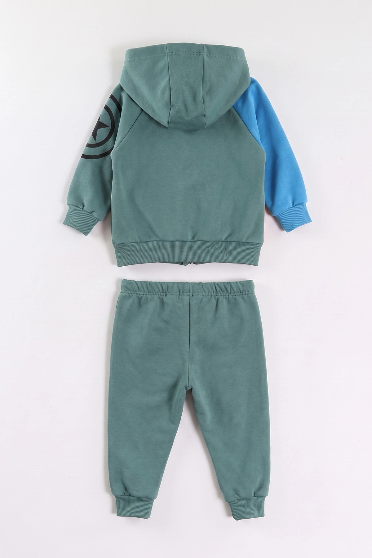 Saks Mavisi (6-24 Ay) Karakter Baskılı Kapüşonlu Fermuarlı Erkek Bebek Takım 473198