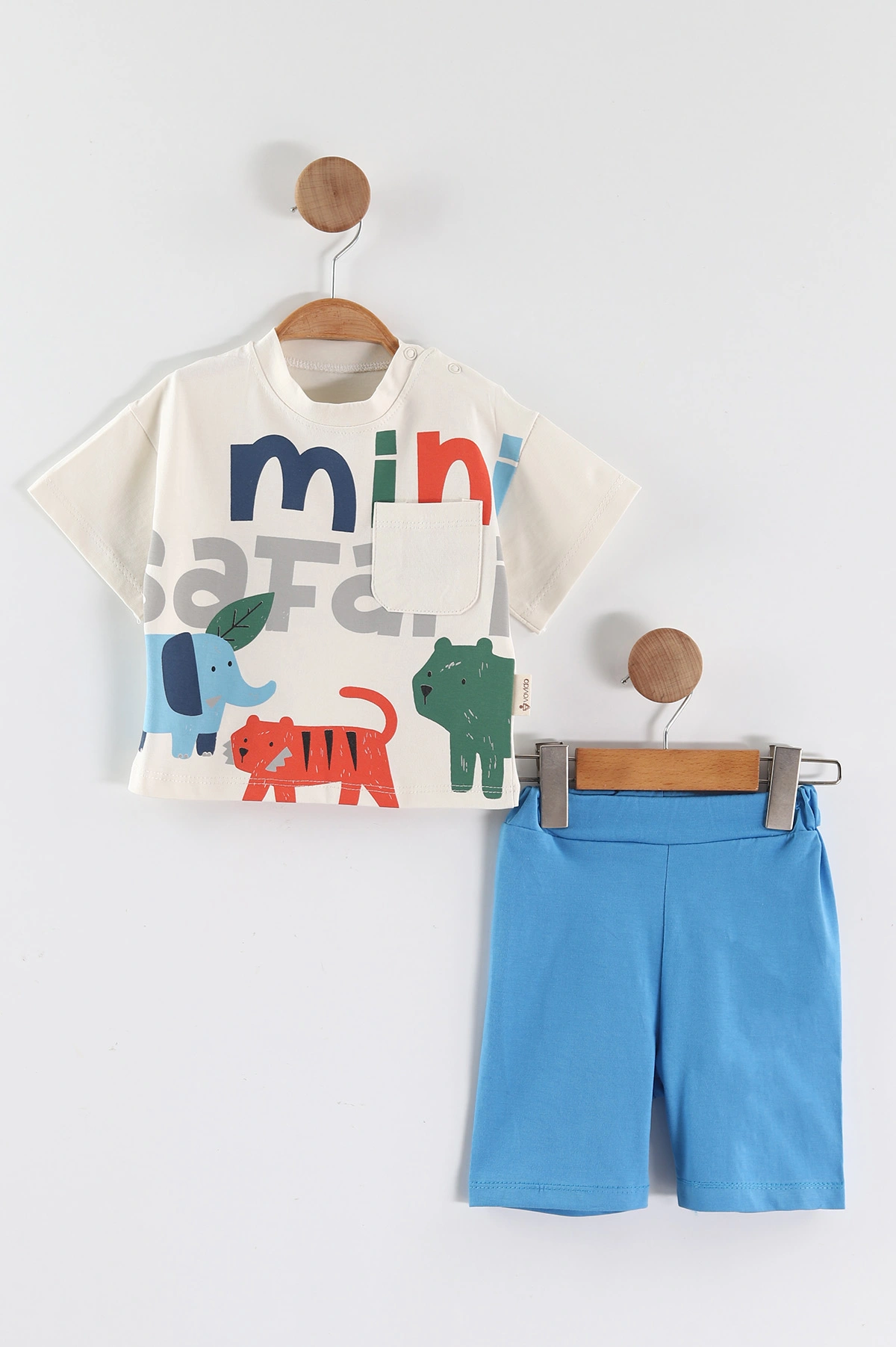 Saks Mavisi (6-24 Ay) Safari Baskılı Cep Detaylı Erkek Bebek Yazlık Takım 467673