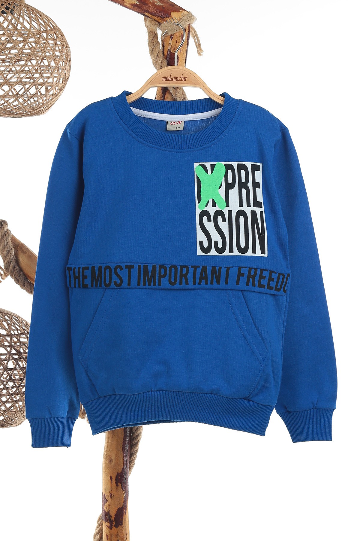 Saks Mavisi (8-12 Yaş) Freedom Baskılı İki İp Şardonlu Erkek Çocuk sweat 139795