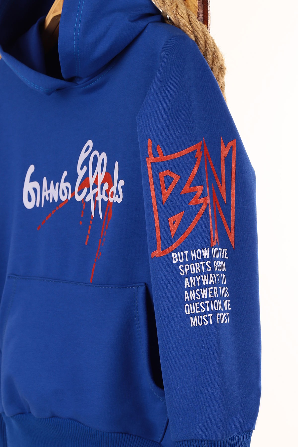 Saks Mavisi (9-12 Yaş) Gang Baskılı Kapşonlu Erkek Çocuk Sweat 148979