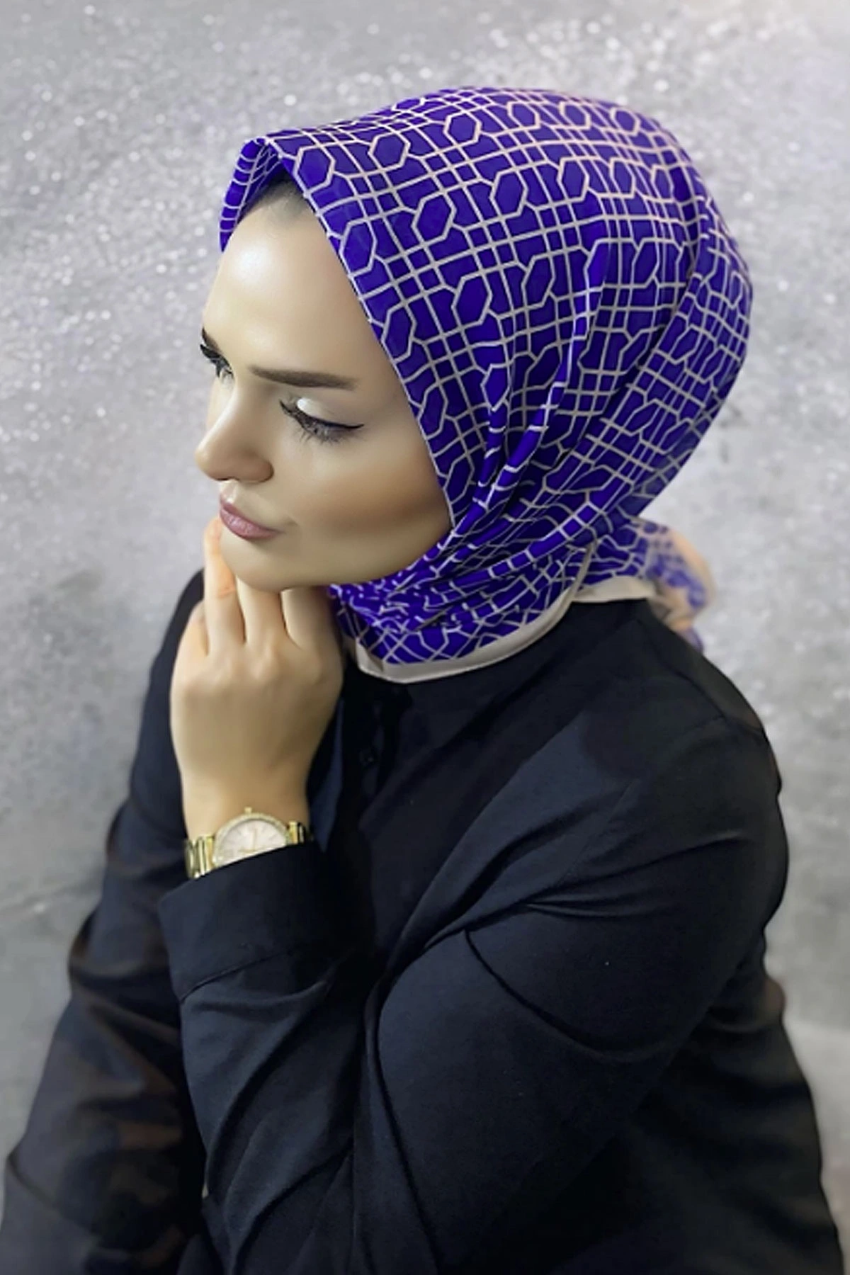 Saks Mavisi 90x90 Cm Dijital Baskı Koza Desenli Pamuk Eşarp 349479