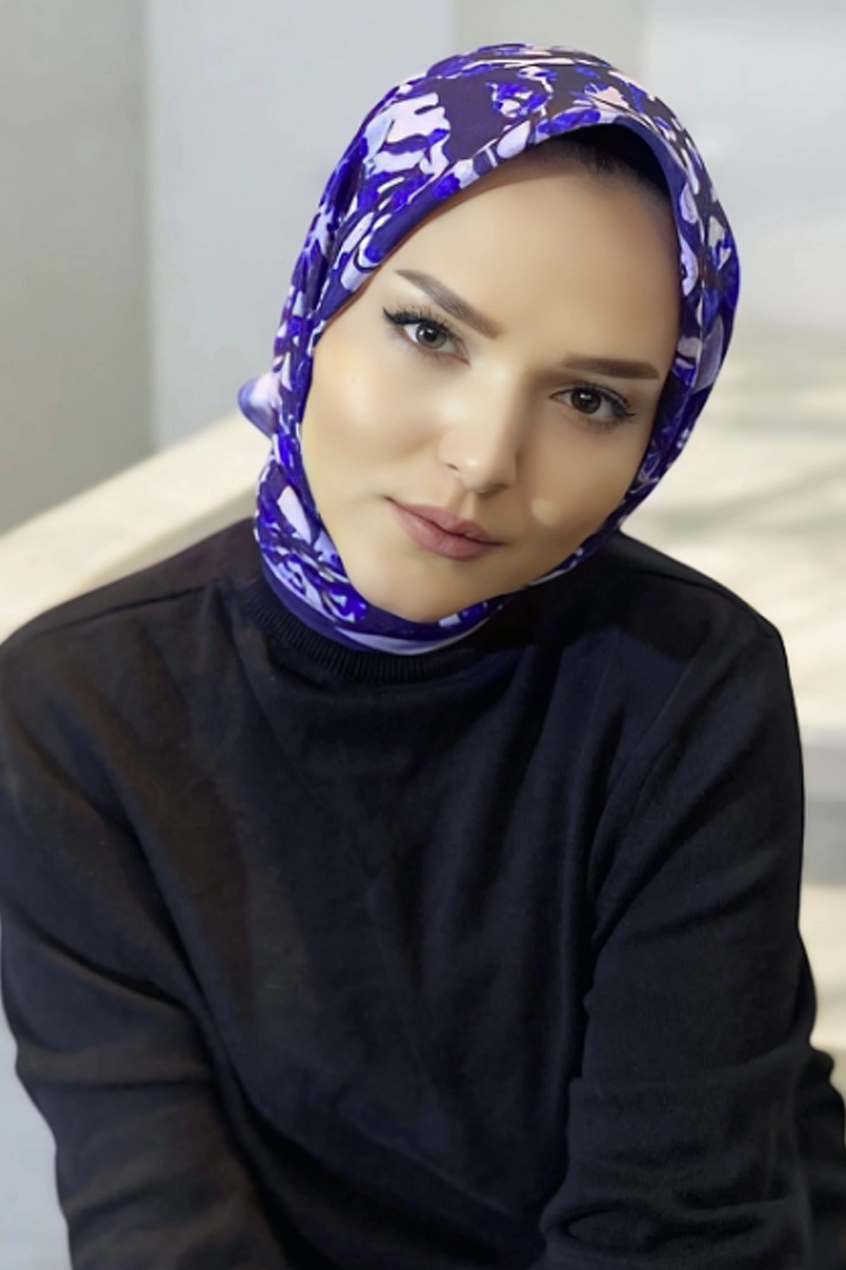 Saks Mavisi 90x90 Cm Dijital Baskı Lıerre Desenli Pamuk Eşarp 349489