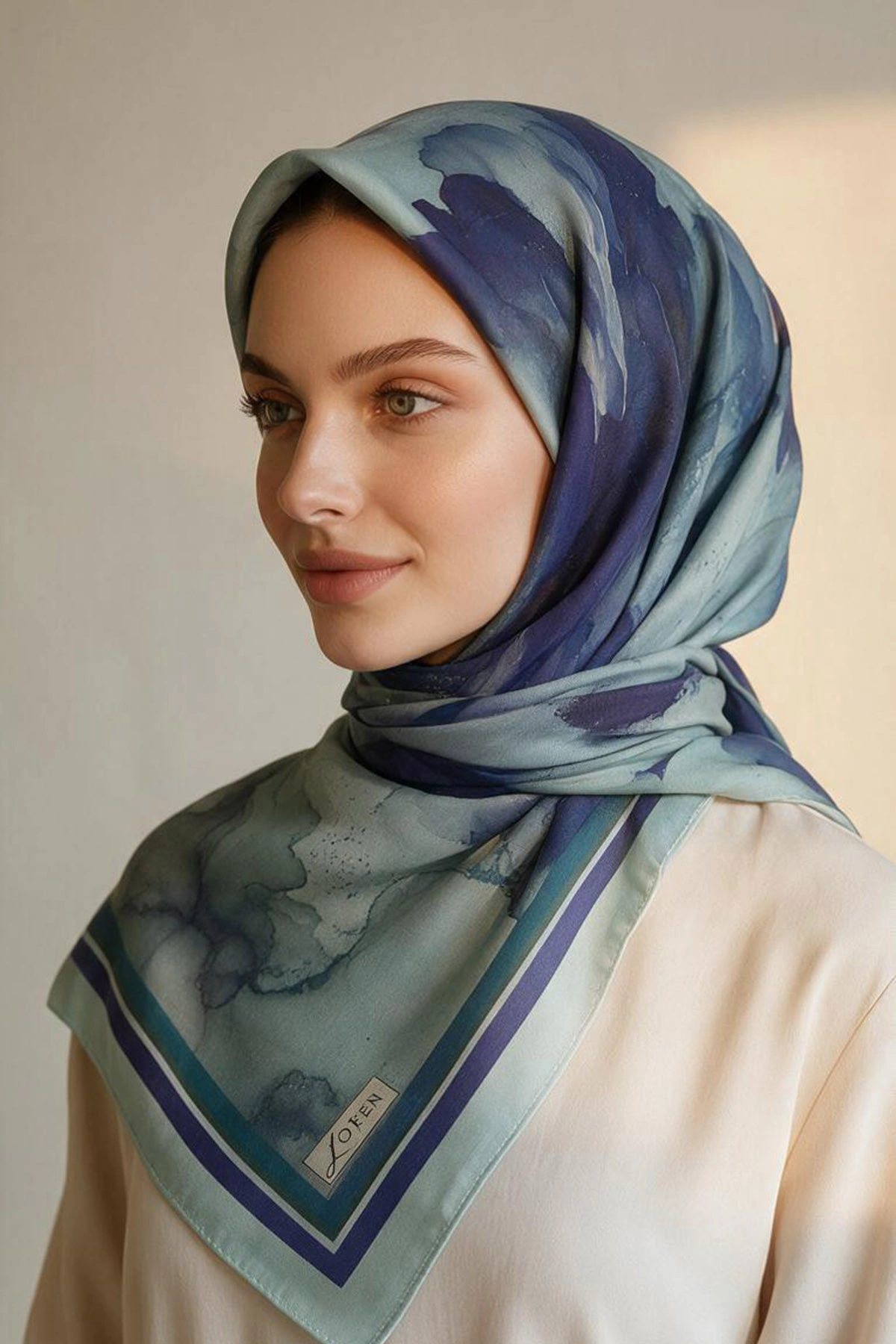Saks Mavisi 90x90 Cm Dijital Baskılı Floria Desen Soft Eşarp 498563