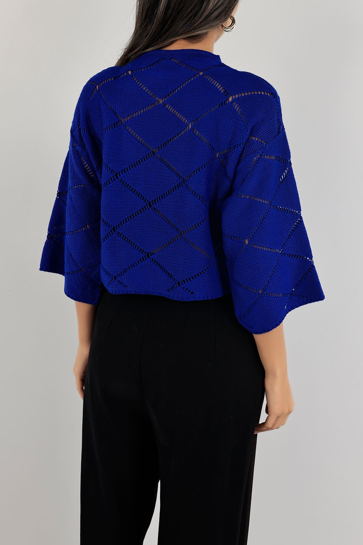 Saks Mavisi Ajurlu Crop Triko Kazak 137483