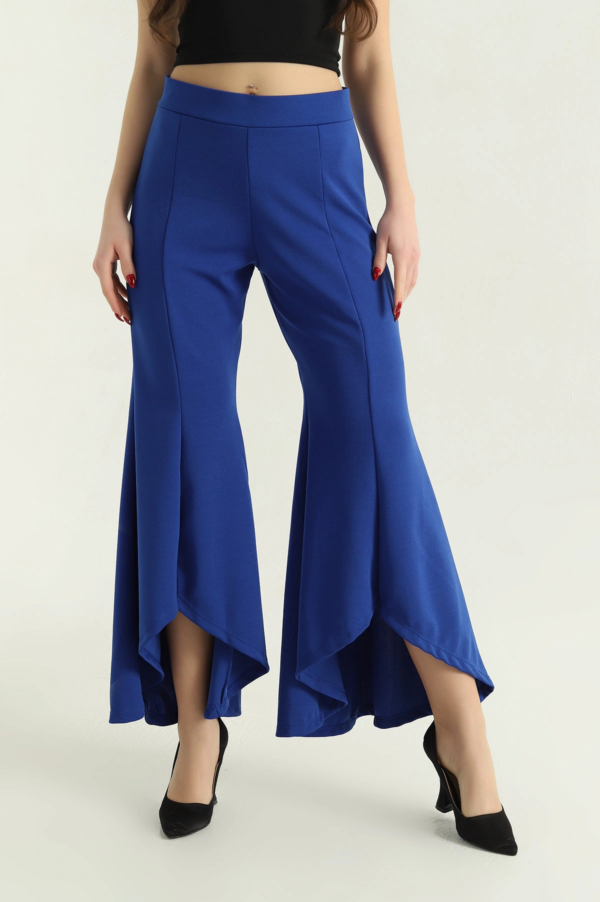 Saks Mavisi Asimetrik İspanyol Paça Krep Pantolon 335094