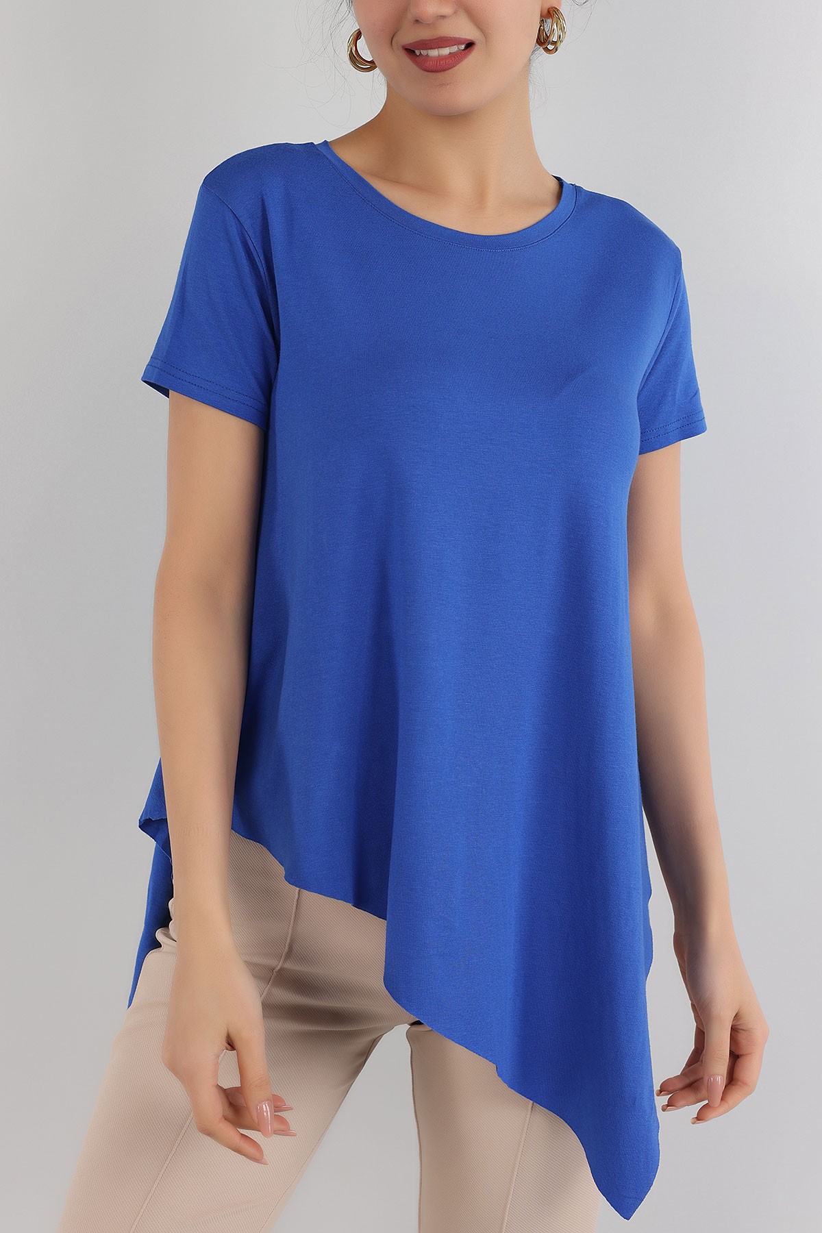 Saks Mavisi Asimetrik Kesim Viskon Bluz 162887
