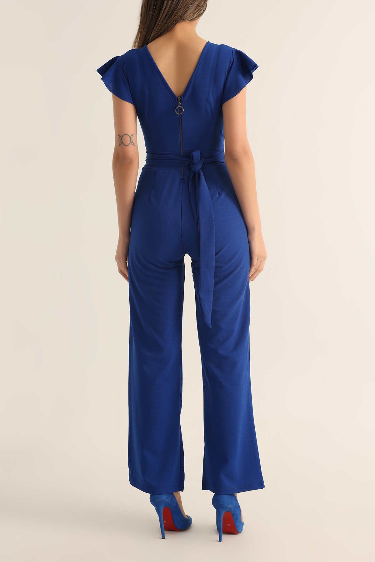 Saks Mavisi Bağlamalı Krep Tulum 174749