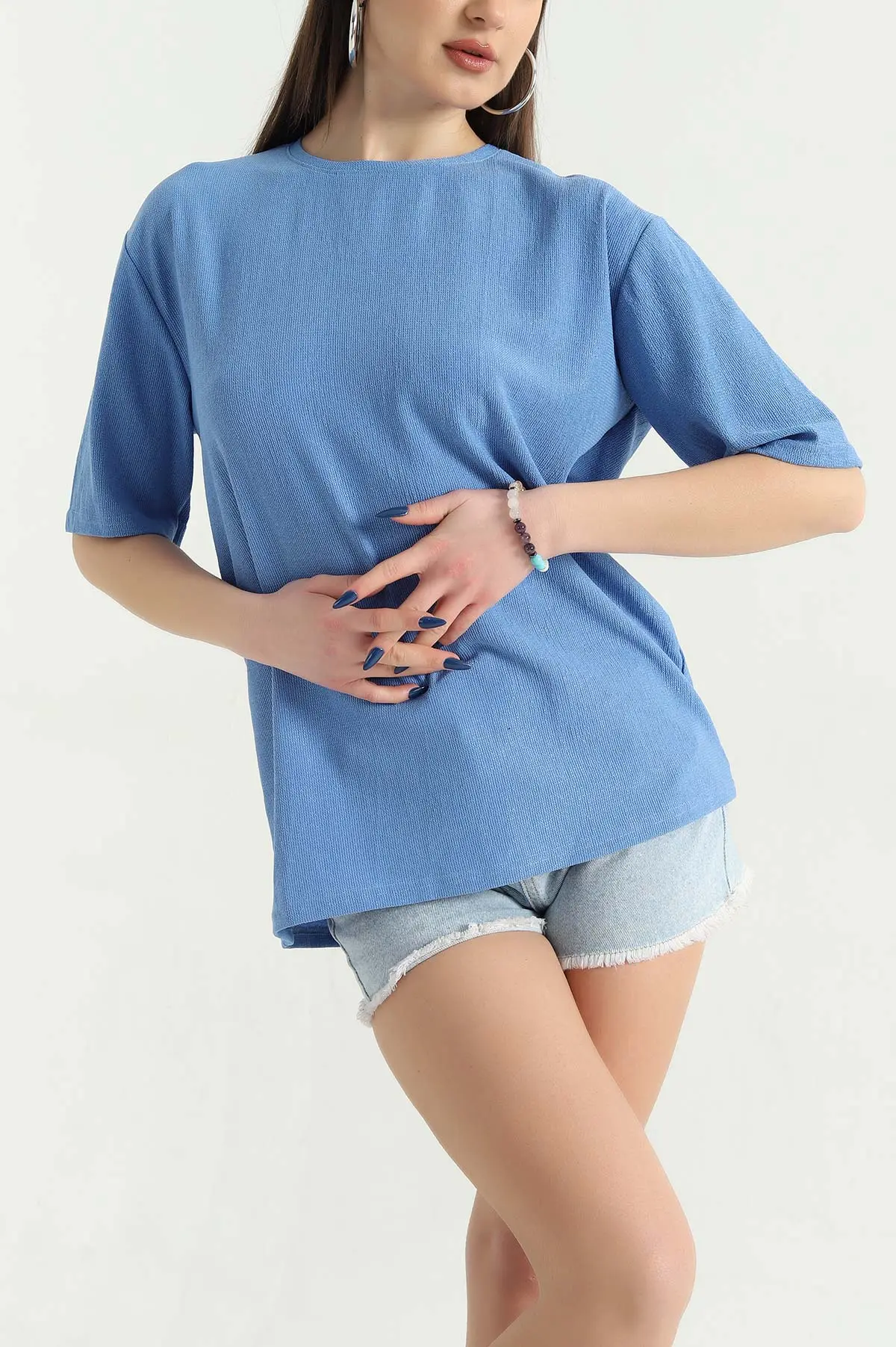 Saks Mavisi Basic Dokulu Bayan Tişört 337682