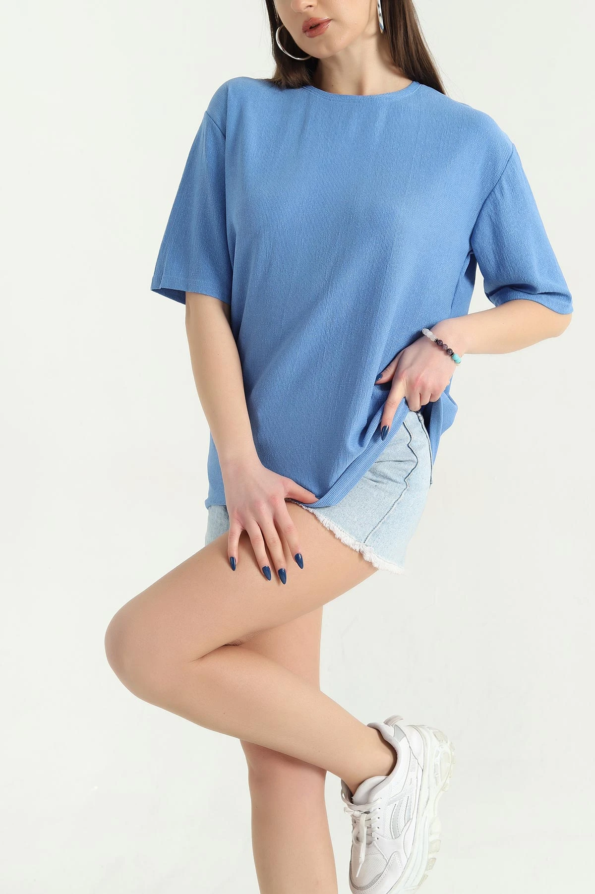 Saks Mavisi Basic Dokulu Bayan Tişört 337682