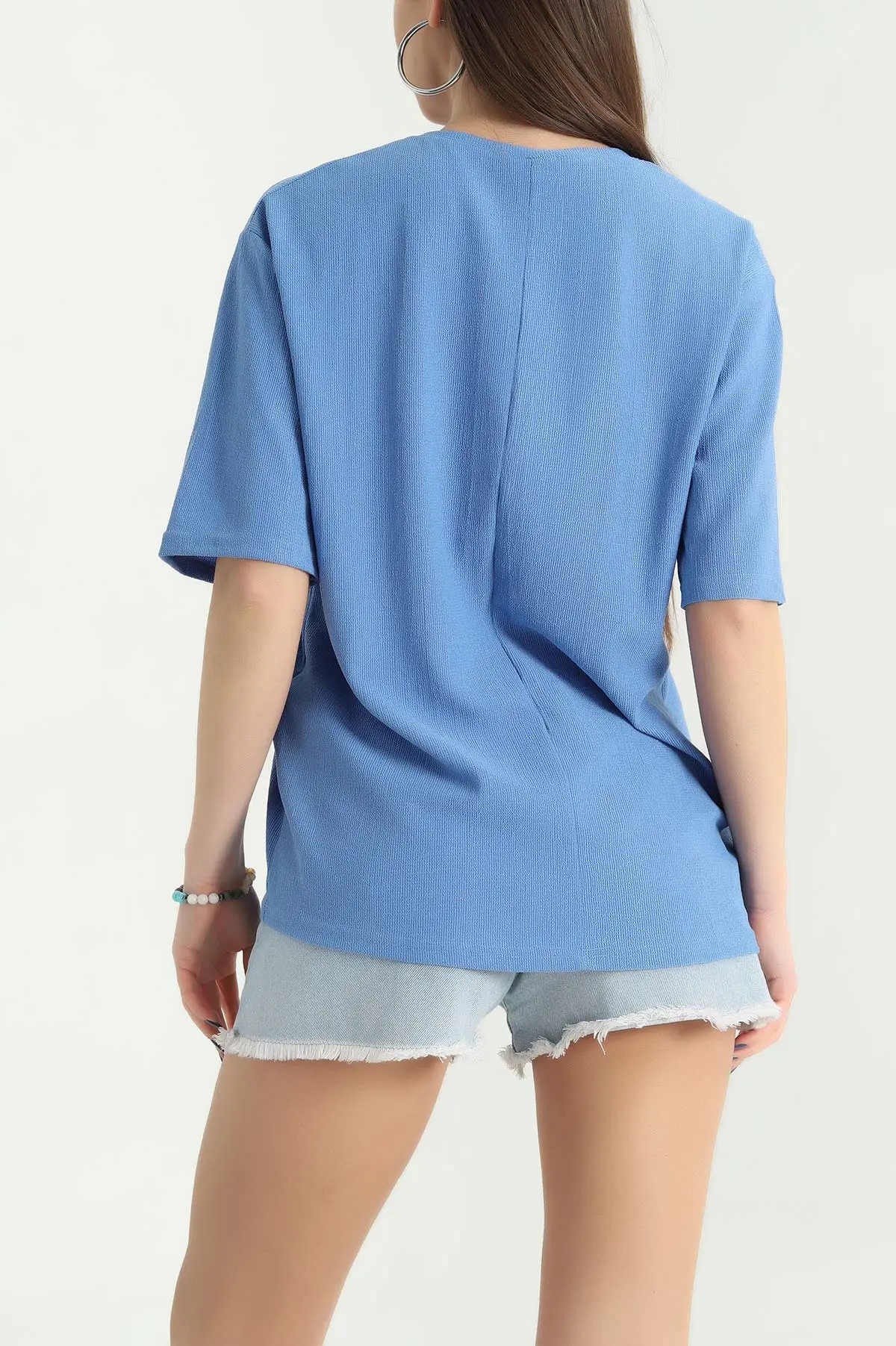 Saks Mavisi Basic Dokulu Bayan Tişört 337682