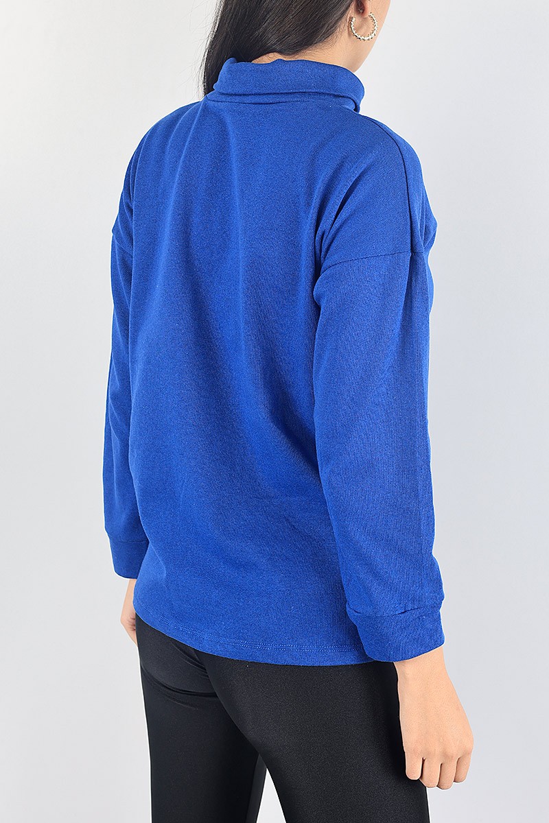 Saks Mavisi Baskılı İçi Şardonlu Bayan Sweat 88348