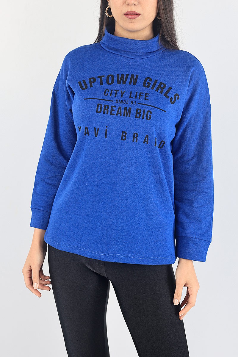 Saks Mavisi Baskılı İçi Şardonlu Bayan Sweat 88348