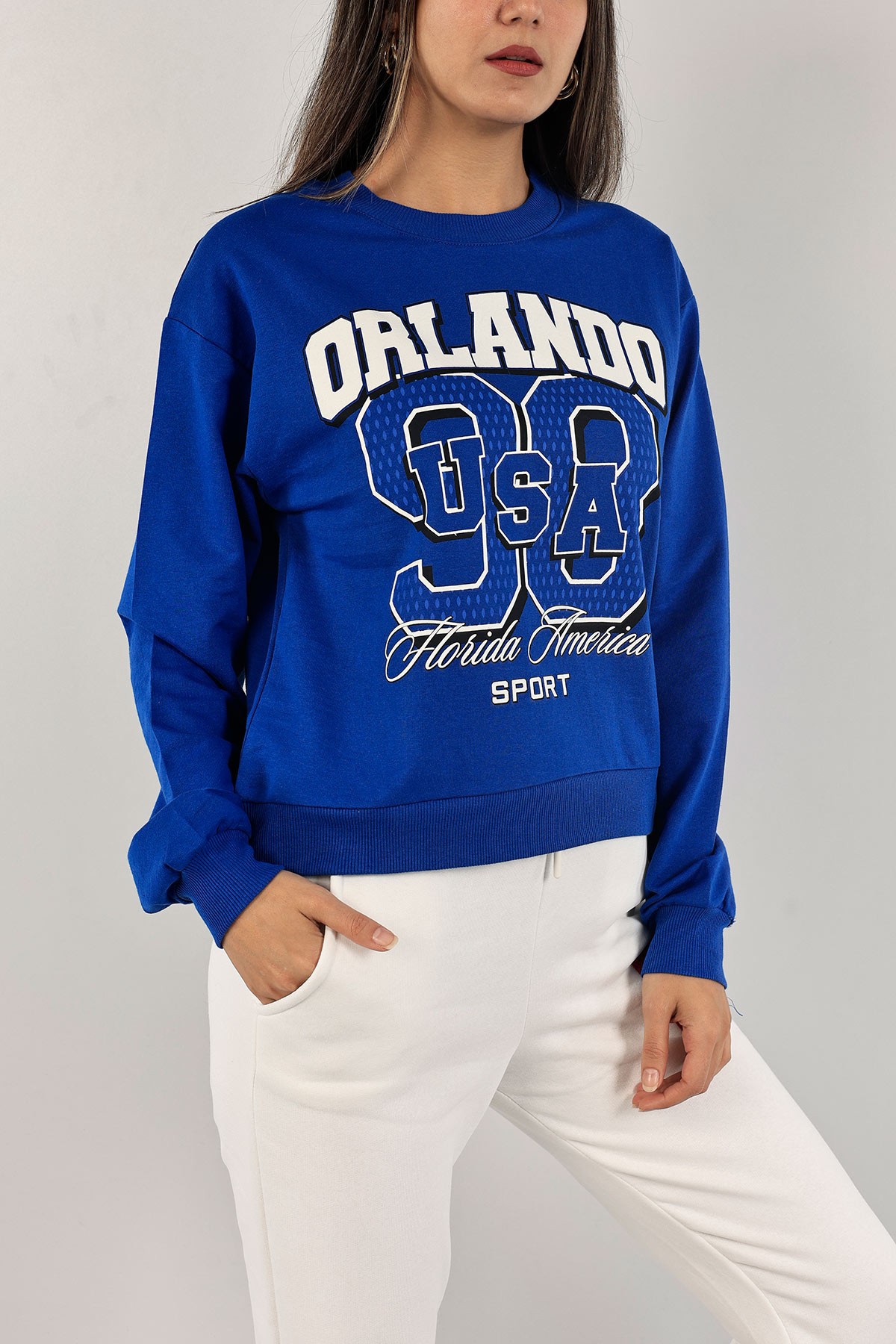 Saks Mavisi Baskılı İki İp Bayan Sweat 135908