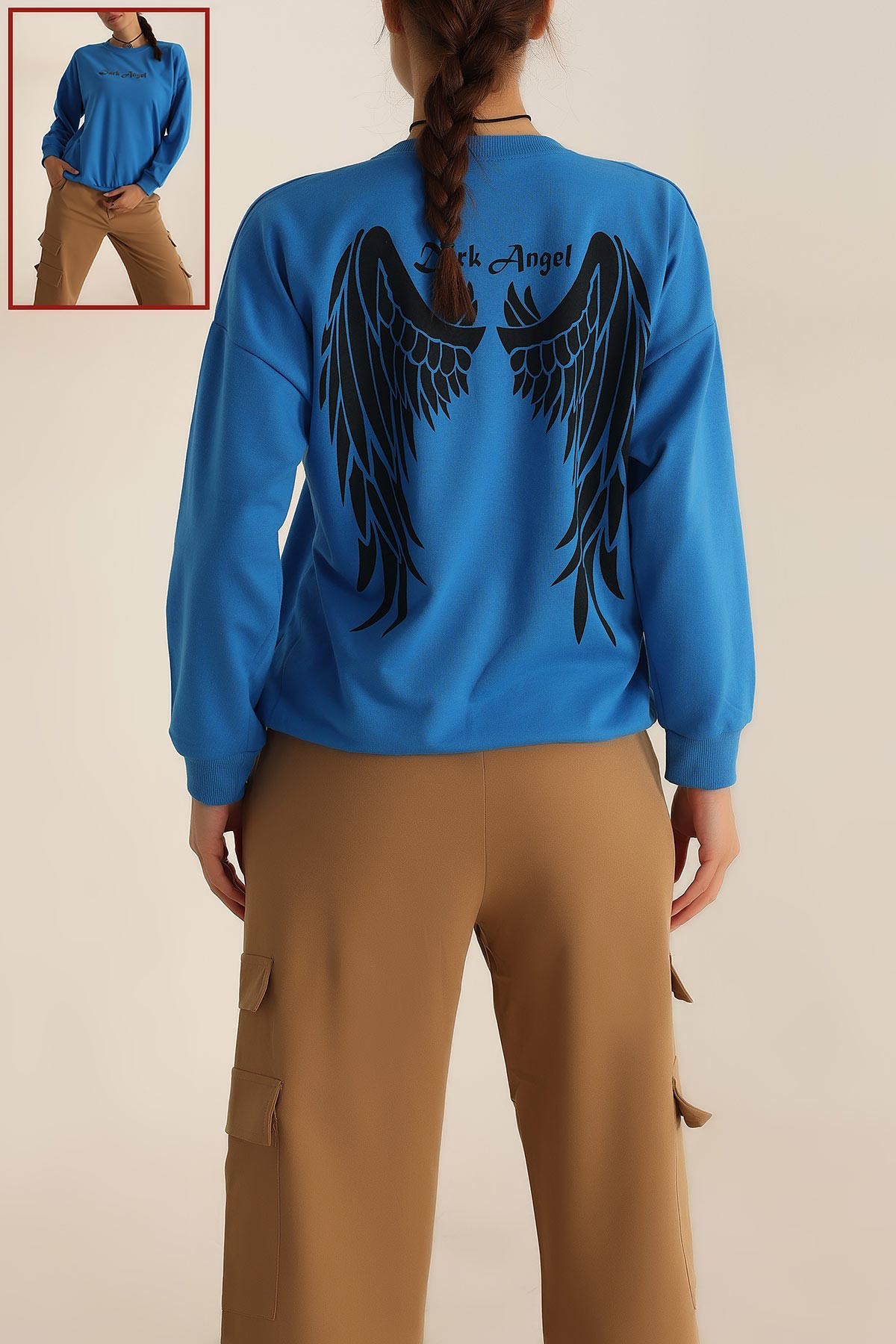 Saks Mavisi Baskılı Oversize Bayan Sweat 199240