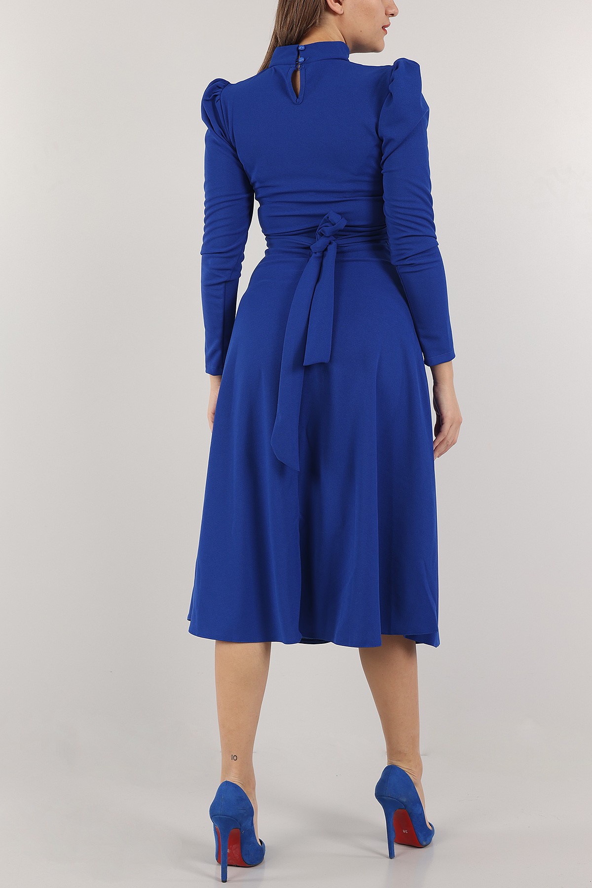 Saks Mavisi Beli Bağlamalı Elbise 154126