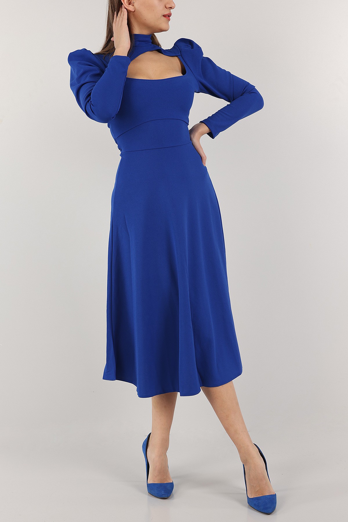 Saks Mavisi Beli Bağlamalı Elbise 154126