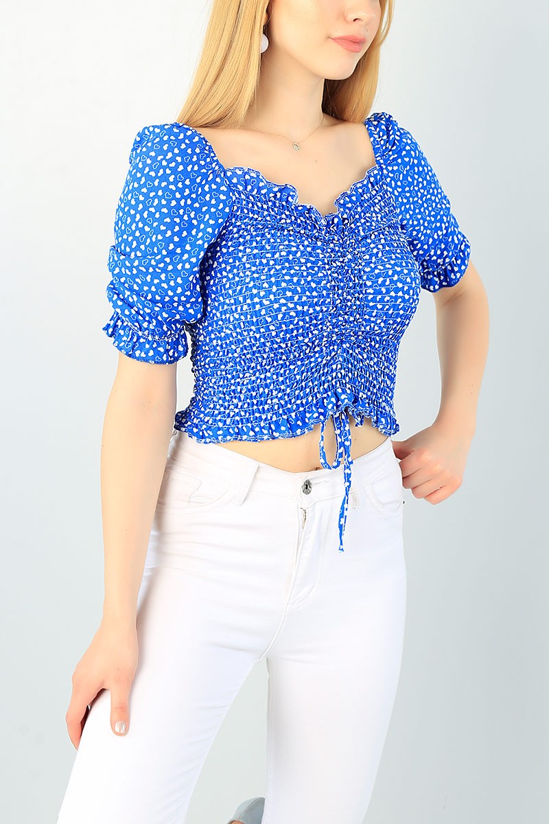 Saks Mavisi Beli Gipeli Dokuma Bluz 66091