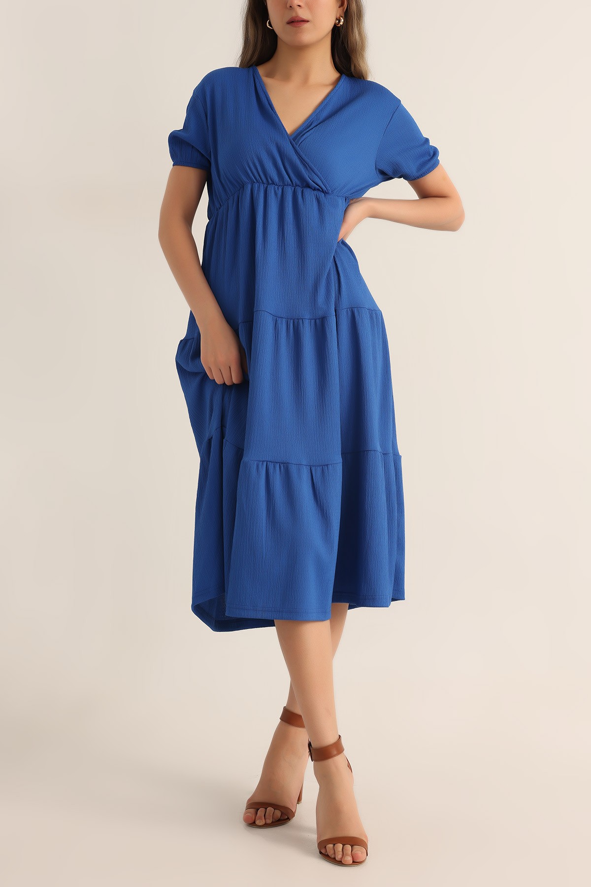 Saks Mavisi Beli Lastikli Seul Elbise 178857