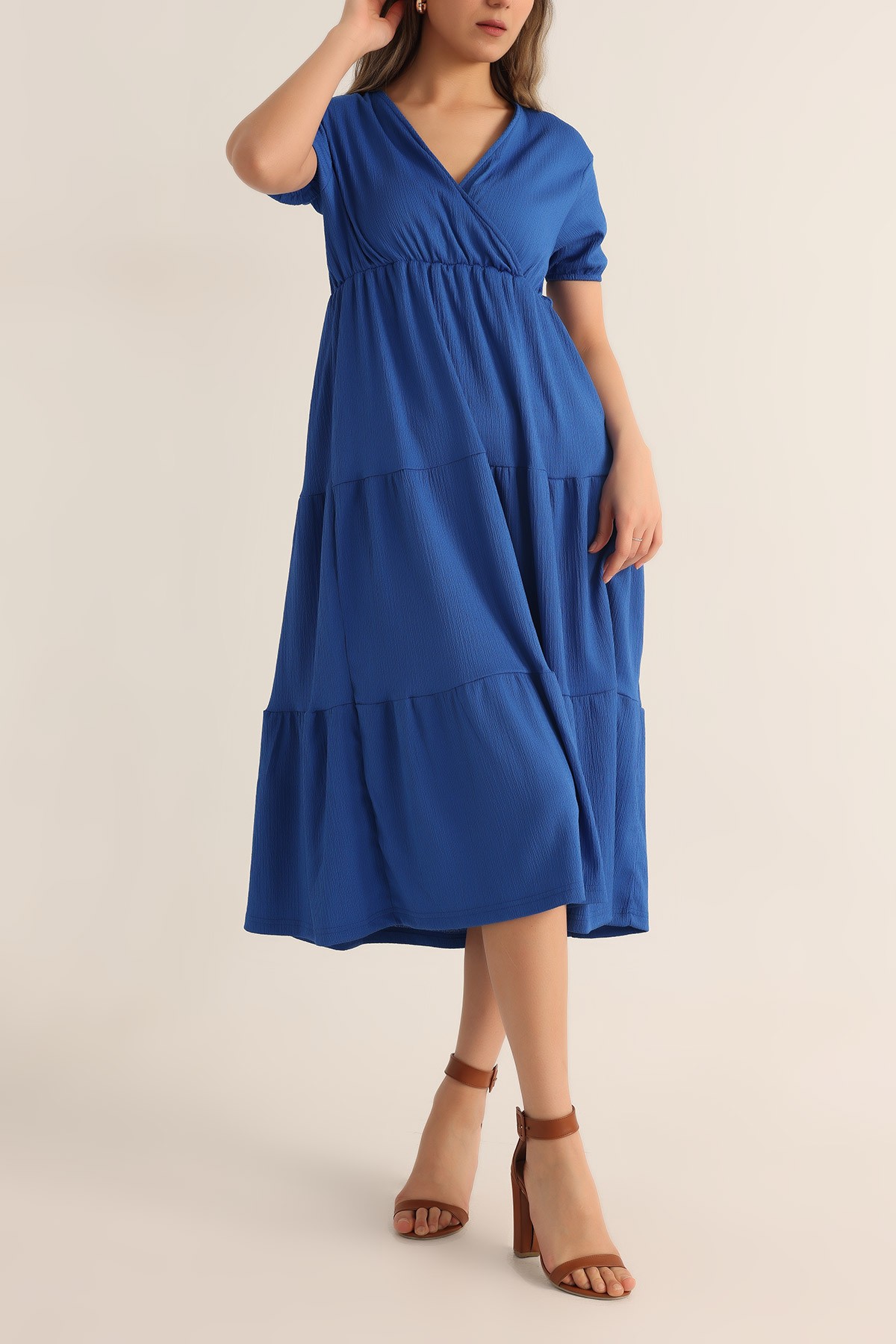 Saks Mavisi Beli Lastikli Seul Elbise 178857