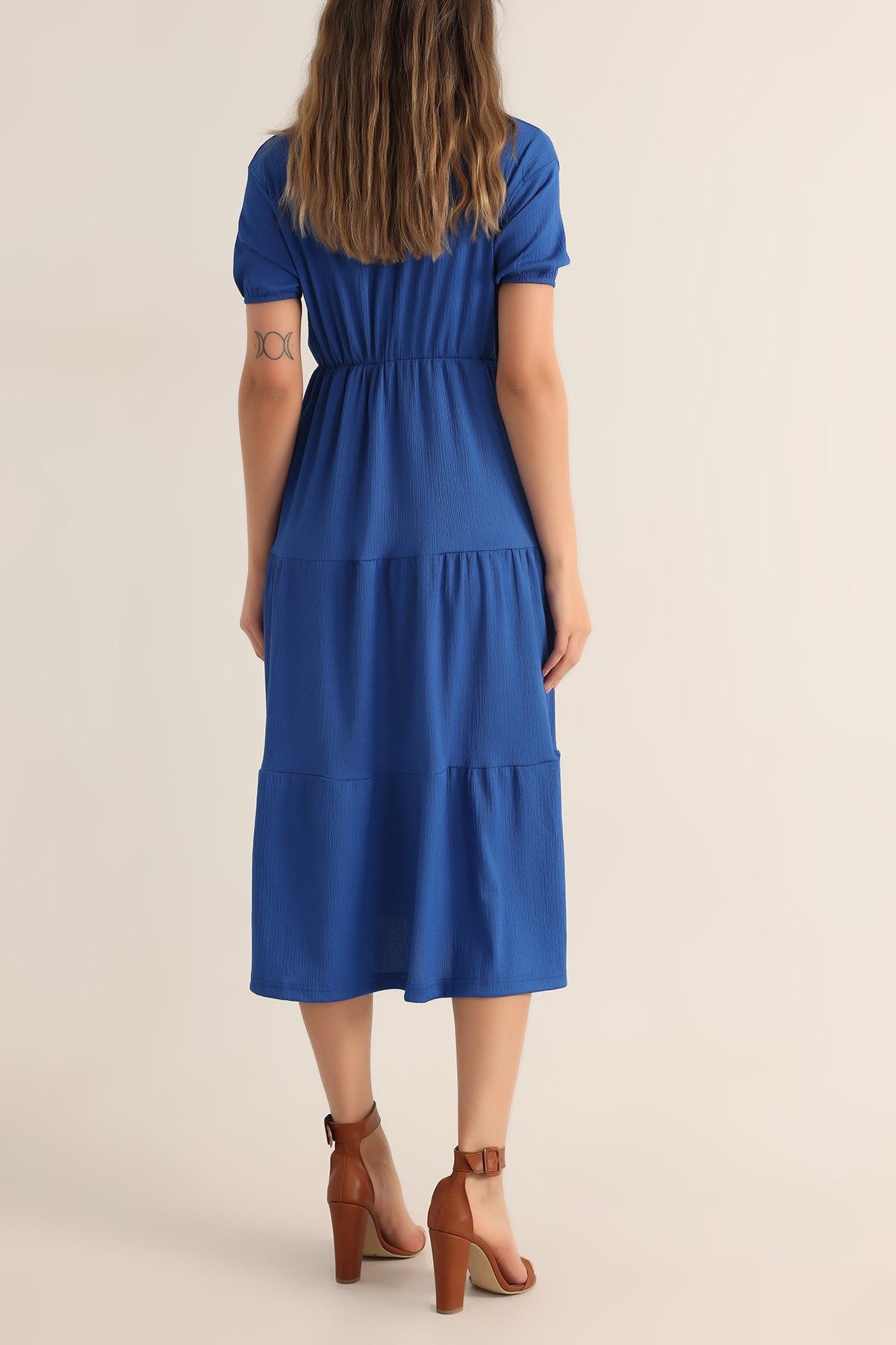 Saks Mavisi Beli Lastikli Seul Elbise 178857