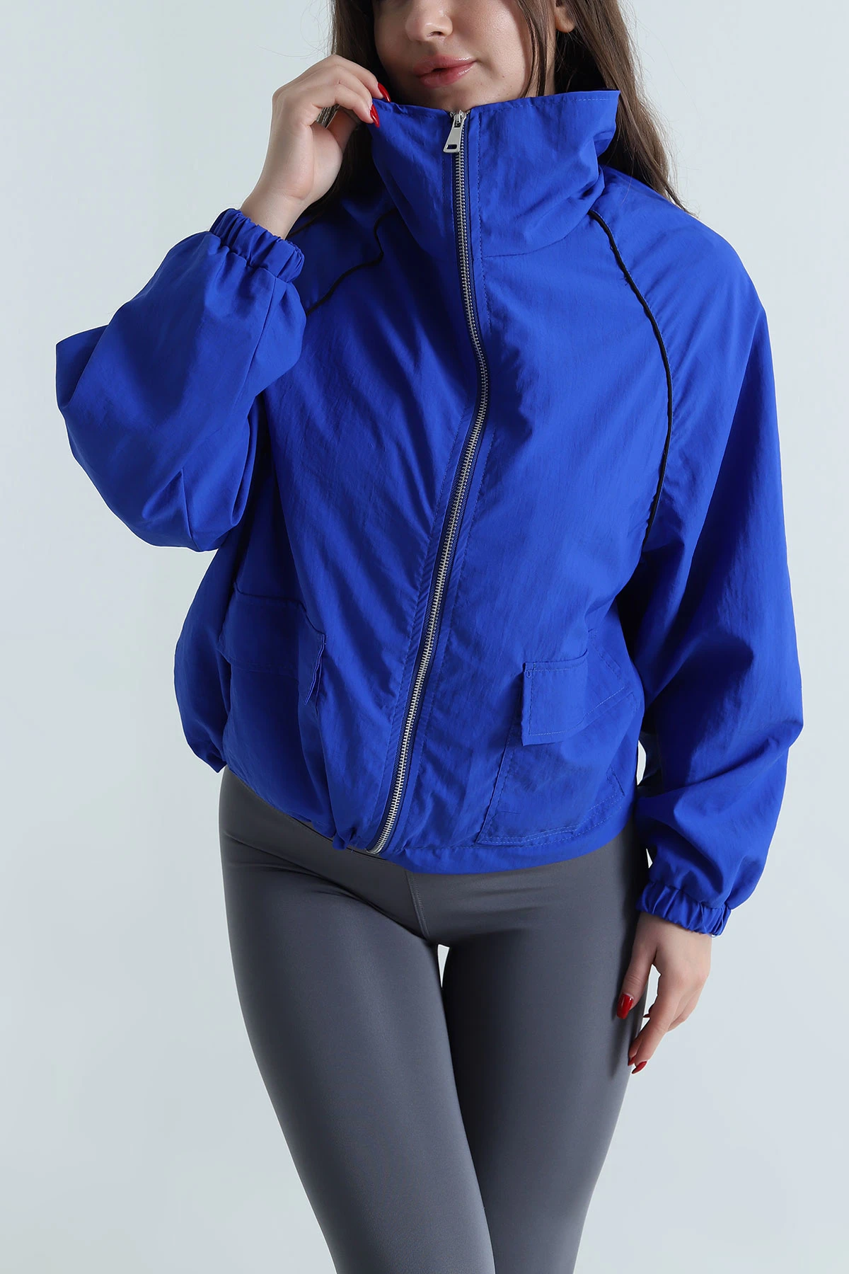 Saks Mavisi Biyeli Kraş Kadın Ceket 496663