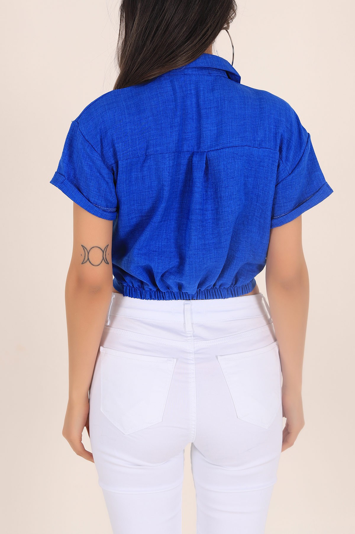 Saks Mavisi Büzgü Detay Aerobin Gömlek Bluz 168871