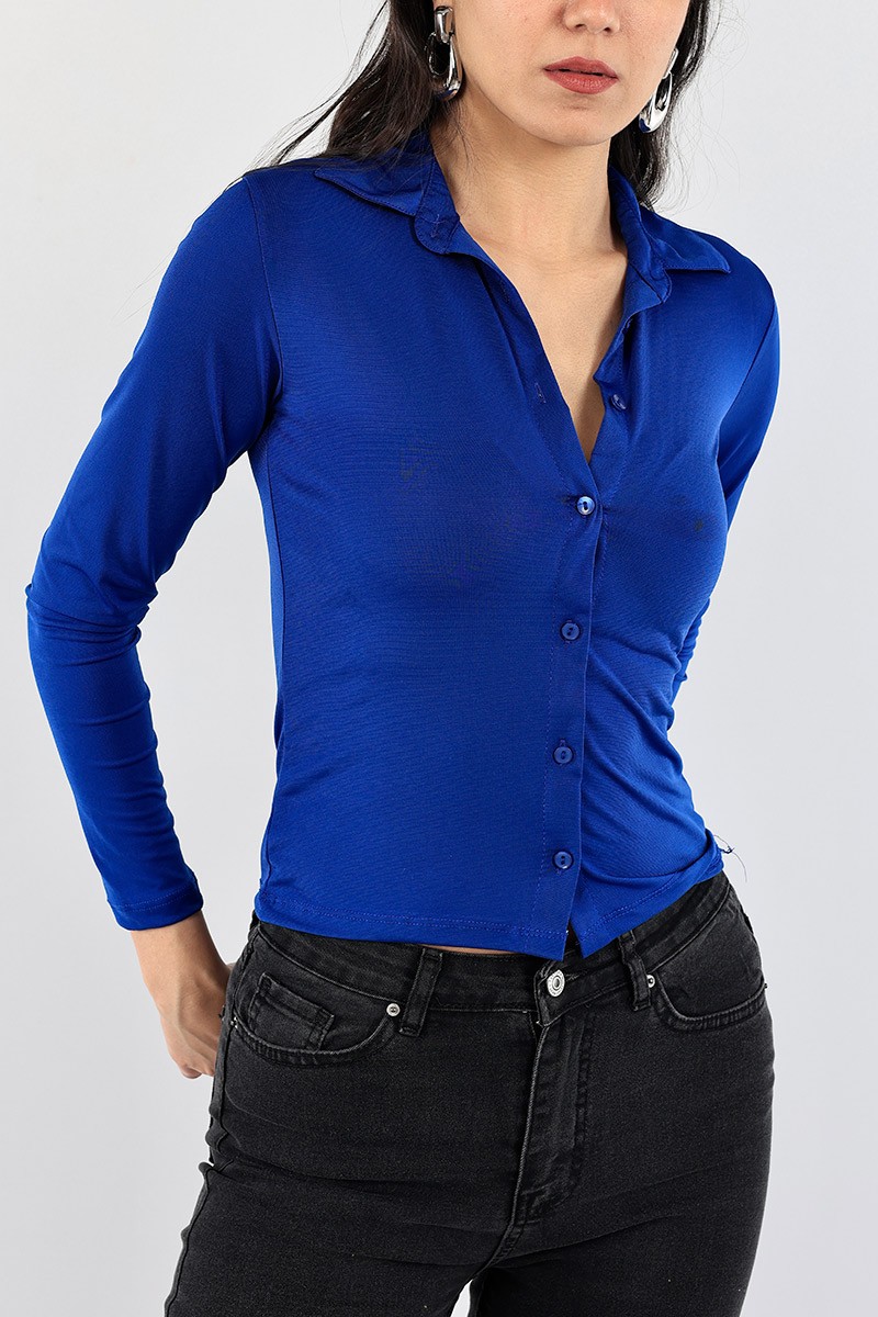 Saks Mavisi Candy Kumaş Bayan Gömlek 95518