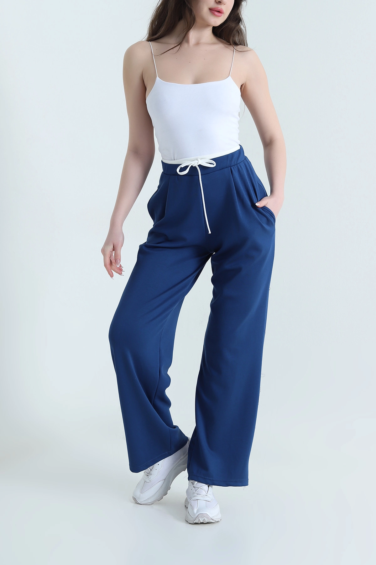 Saks Mavisi Cepli Pileli Modal Kadın Pantolon 451589