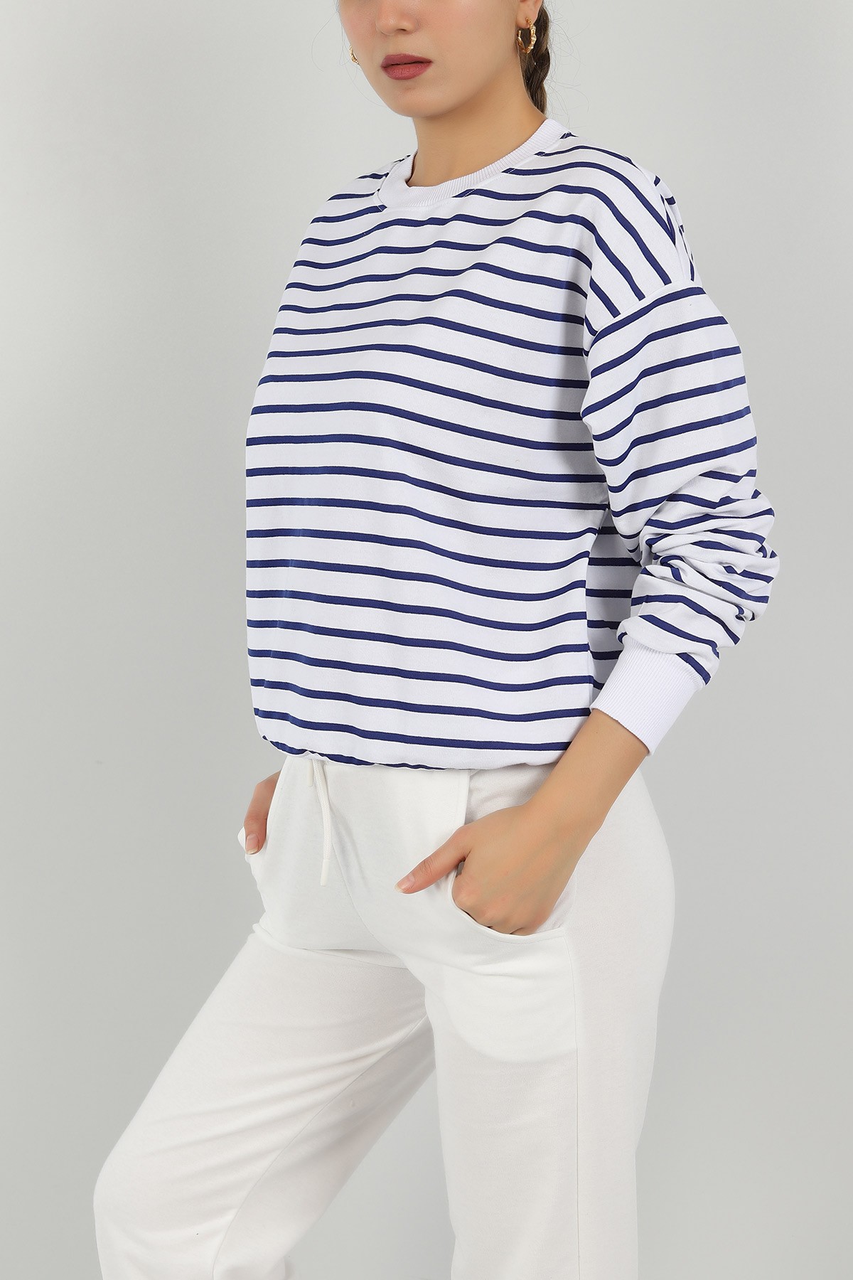 Saks Mavisi Çizgili İki İp Sweat 147697
