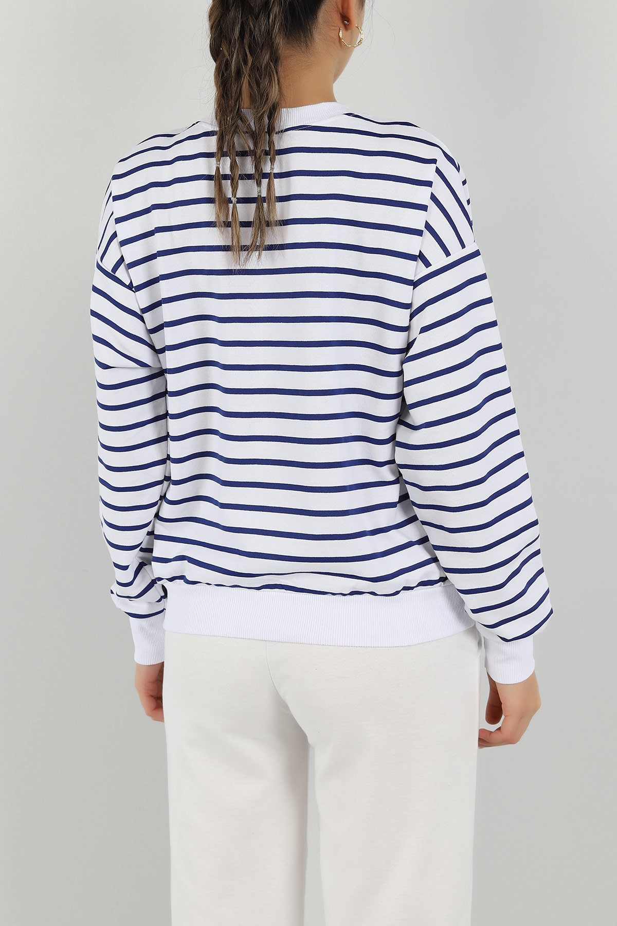 Saks Mavisi Çizgili İki İp Sweat 147697