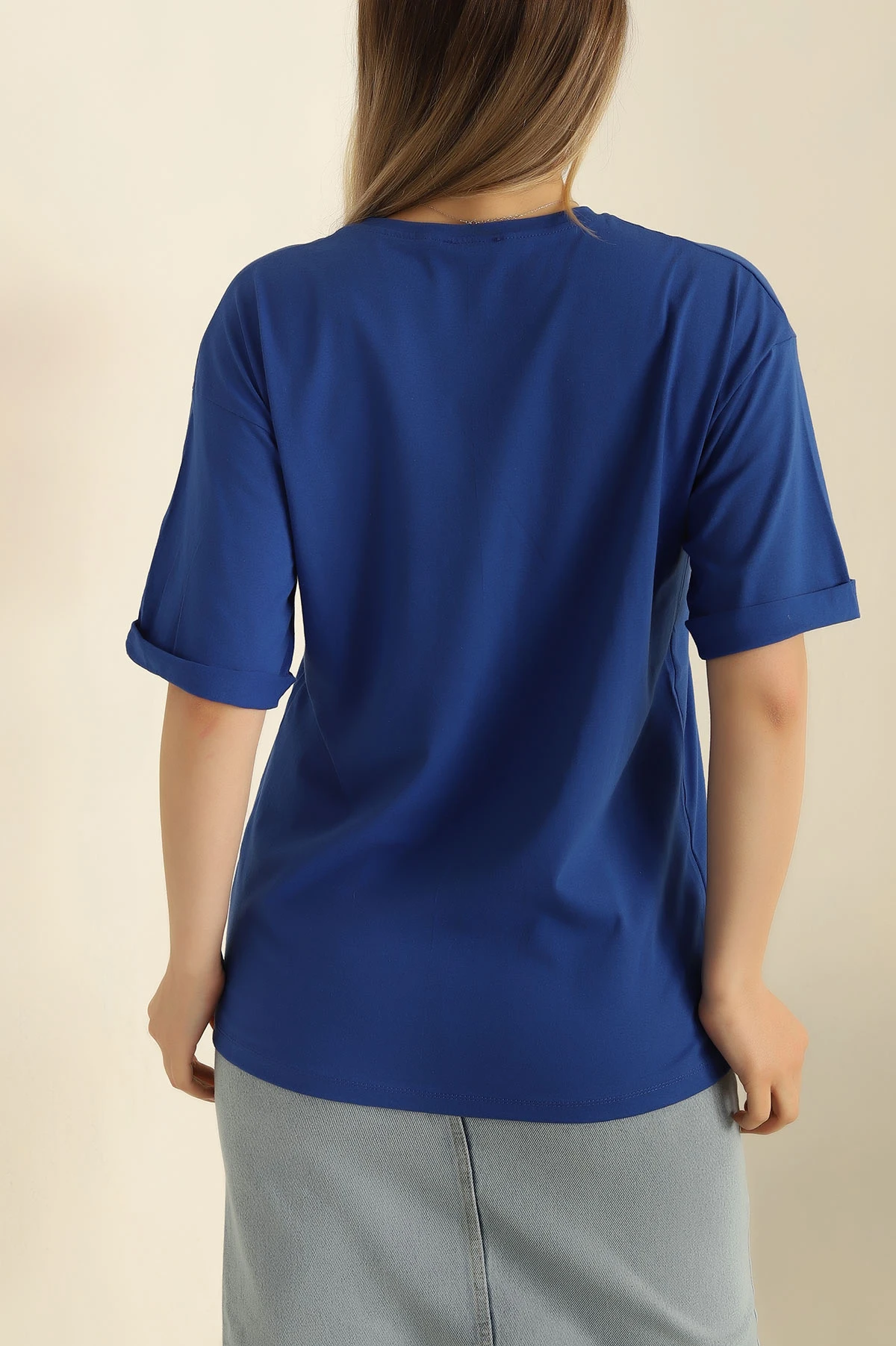 Saks Mavisi Duble Kol Baskılı Bayan Tişört 266410