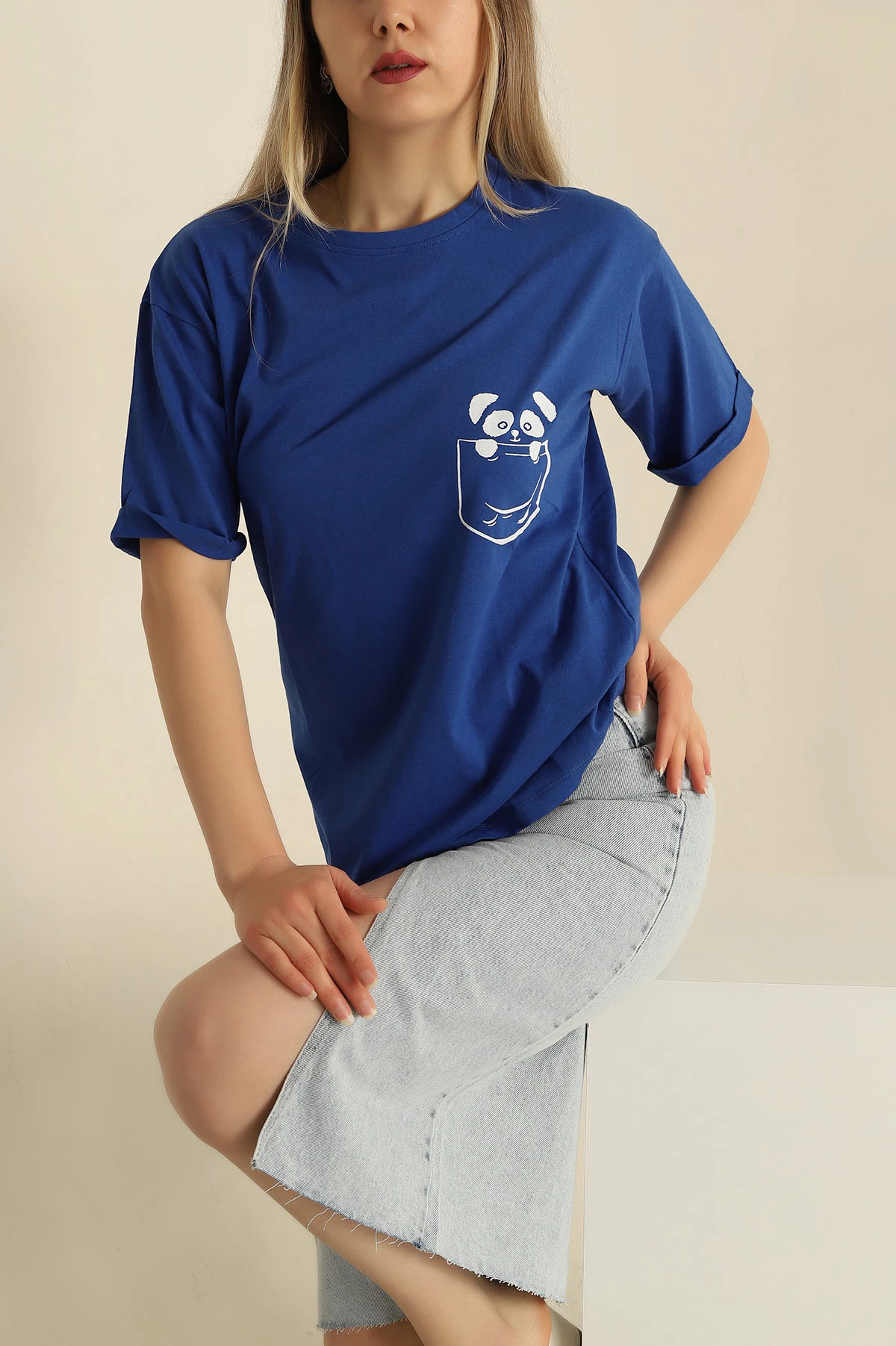 Saks Mavisi Duble Kol Süprem Bayan Tişört 266348