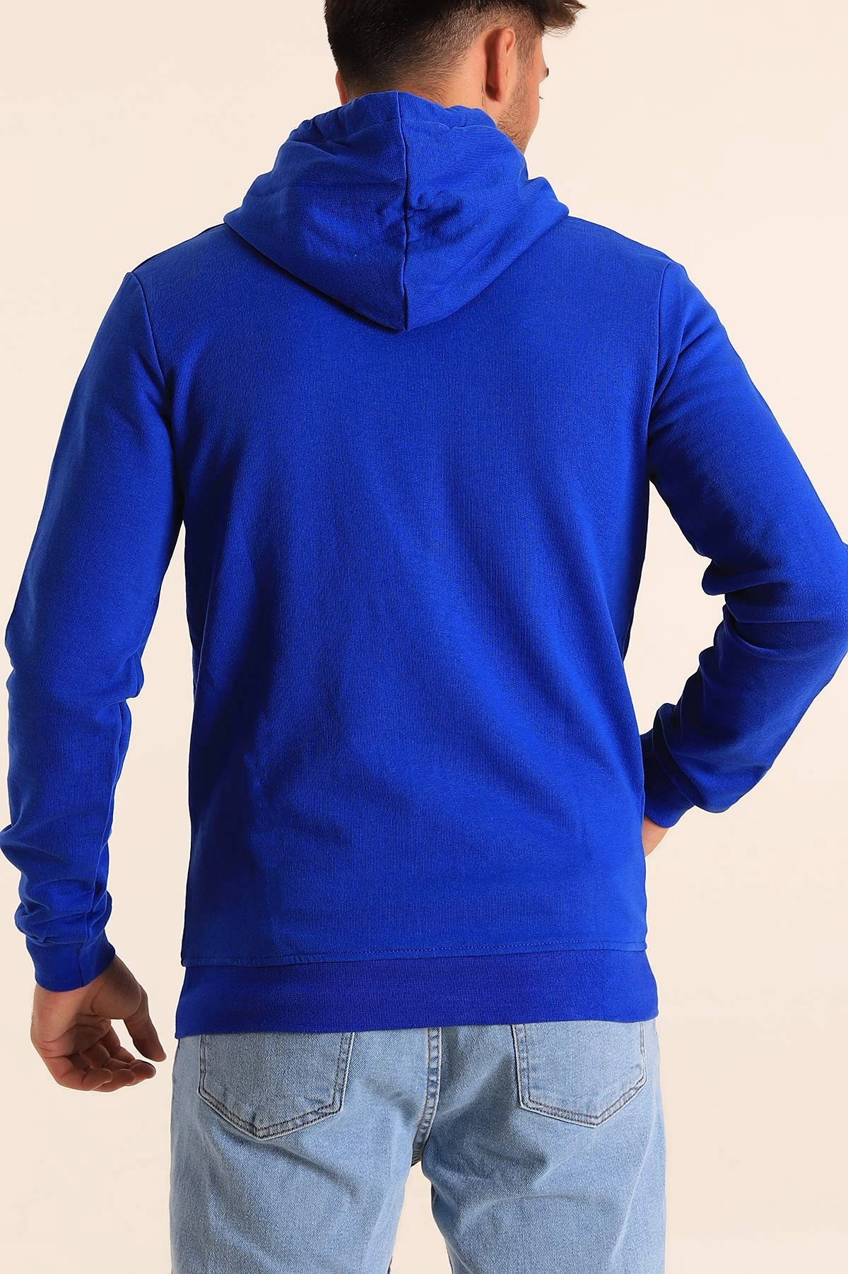 Saks Mavisi Fermuarlı Kapüşonlu Erkek Sweatshirt 236554