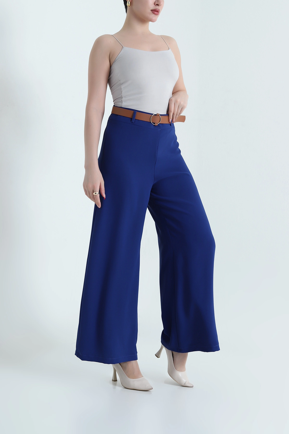 Saks Mavisi Fermuarlı Tencel Crep Kadın Pantolon 440767