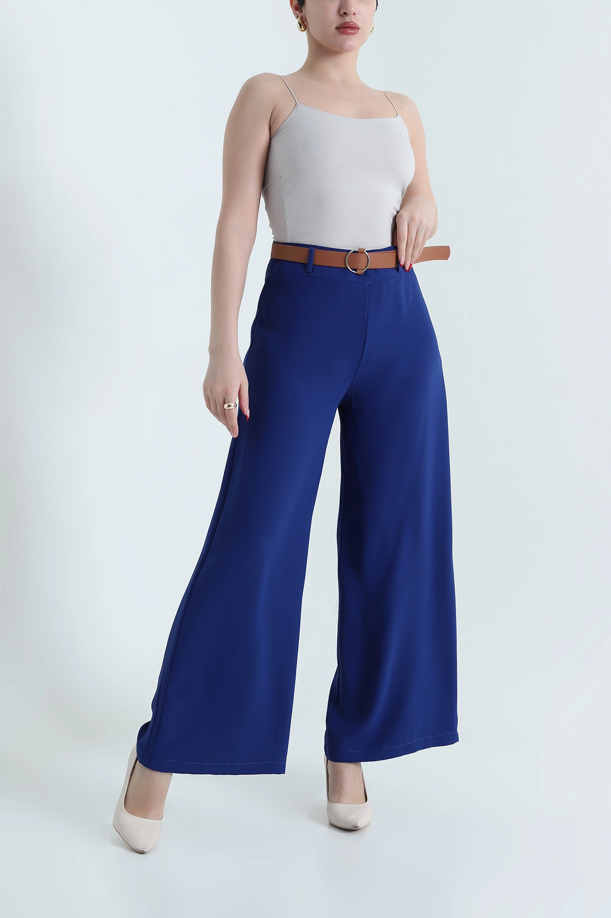 Saks Mavisi Fermuarlı Tencel Crep Kadın Pantolon 440767