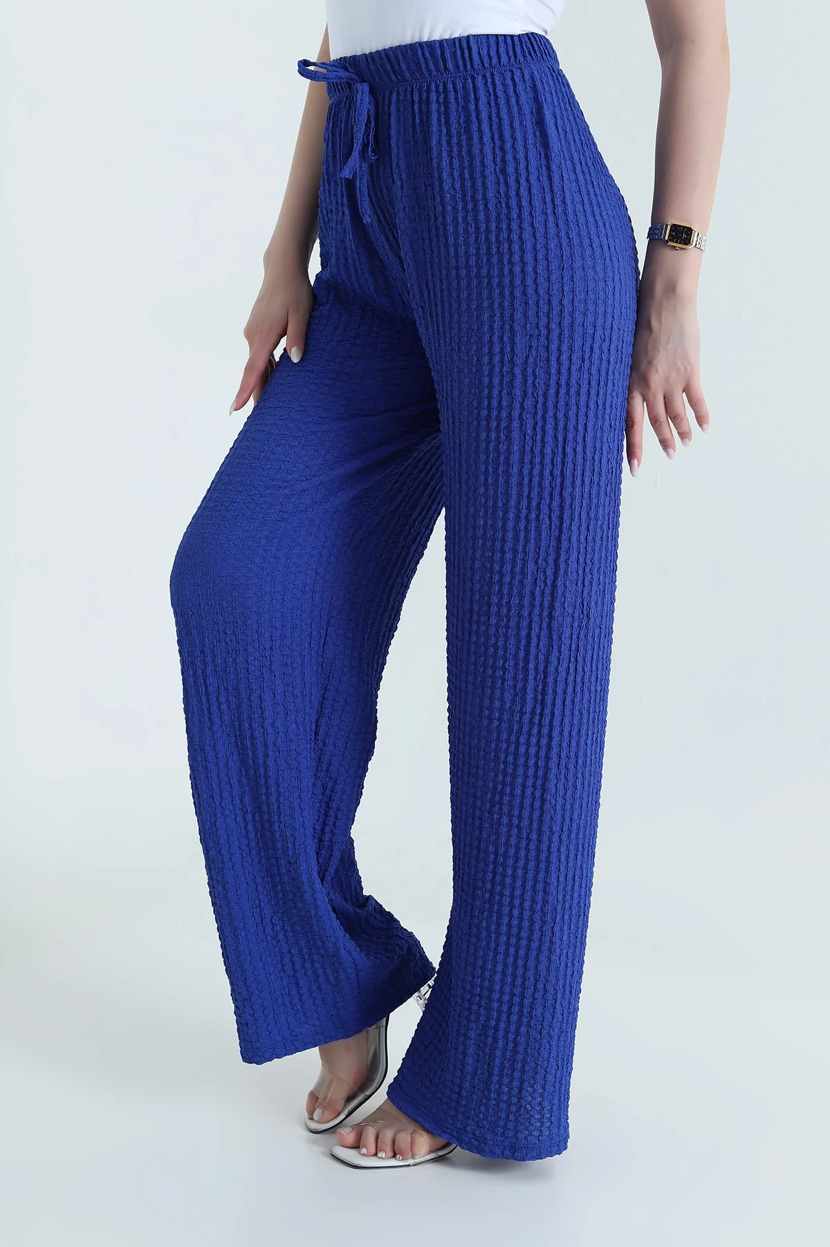Saks Mavisi Gofre Palazzo Kadın Pantolon 448345