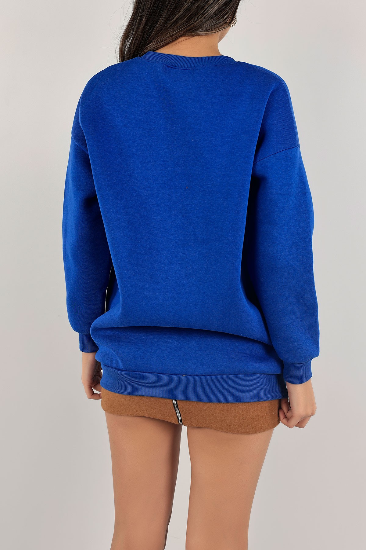 Saks Mavisi İçi Şardonlu Baskılı Bayan Sweat 139522