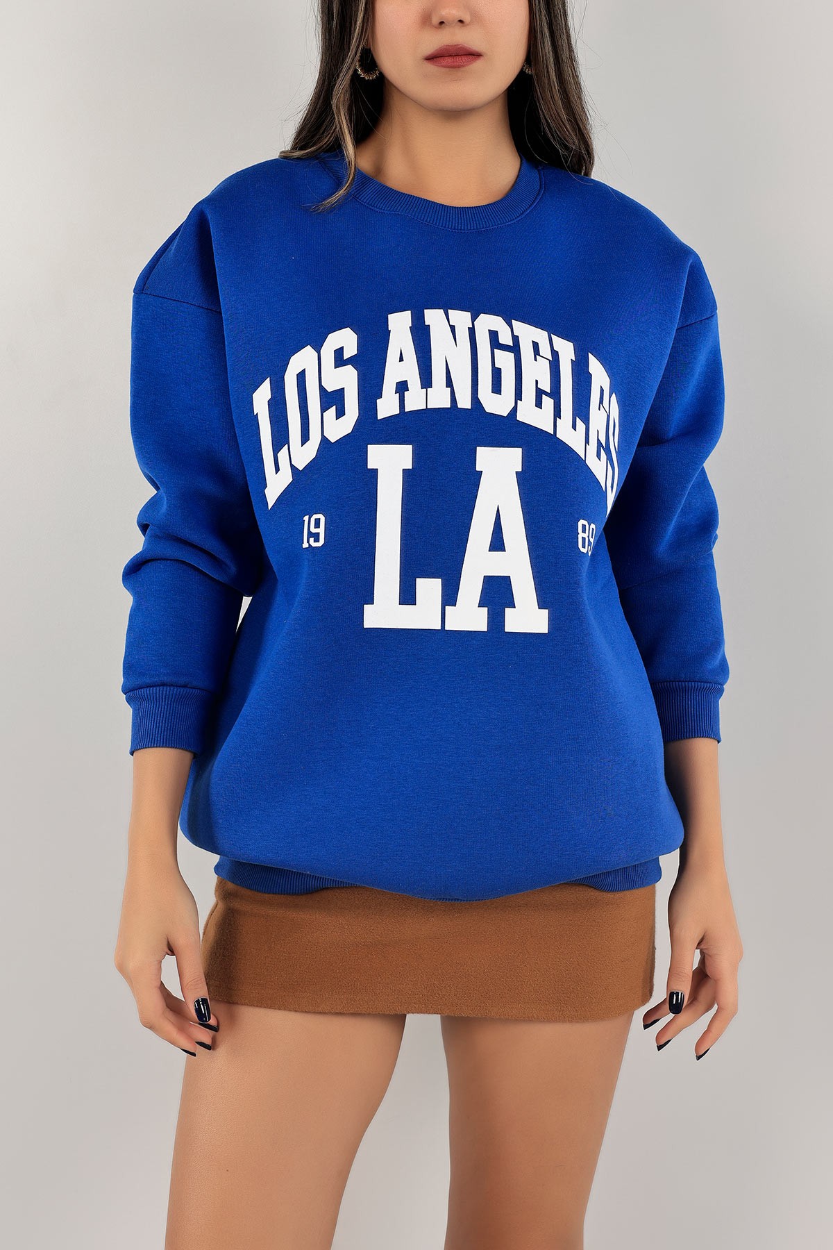 Saks Mavisi İçi Şardonlu Baskılı Bayan Sweat 139522