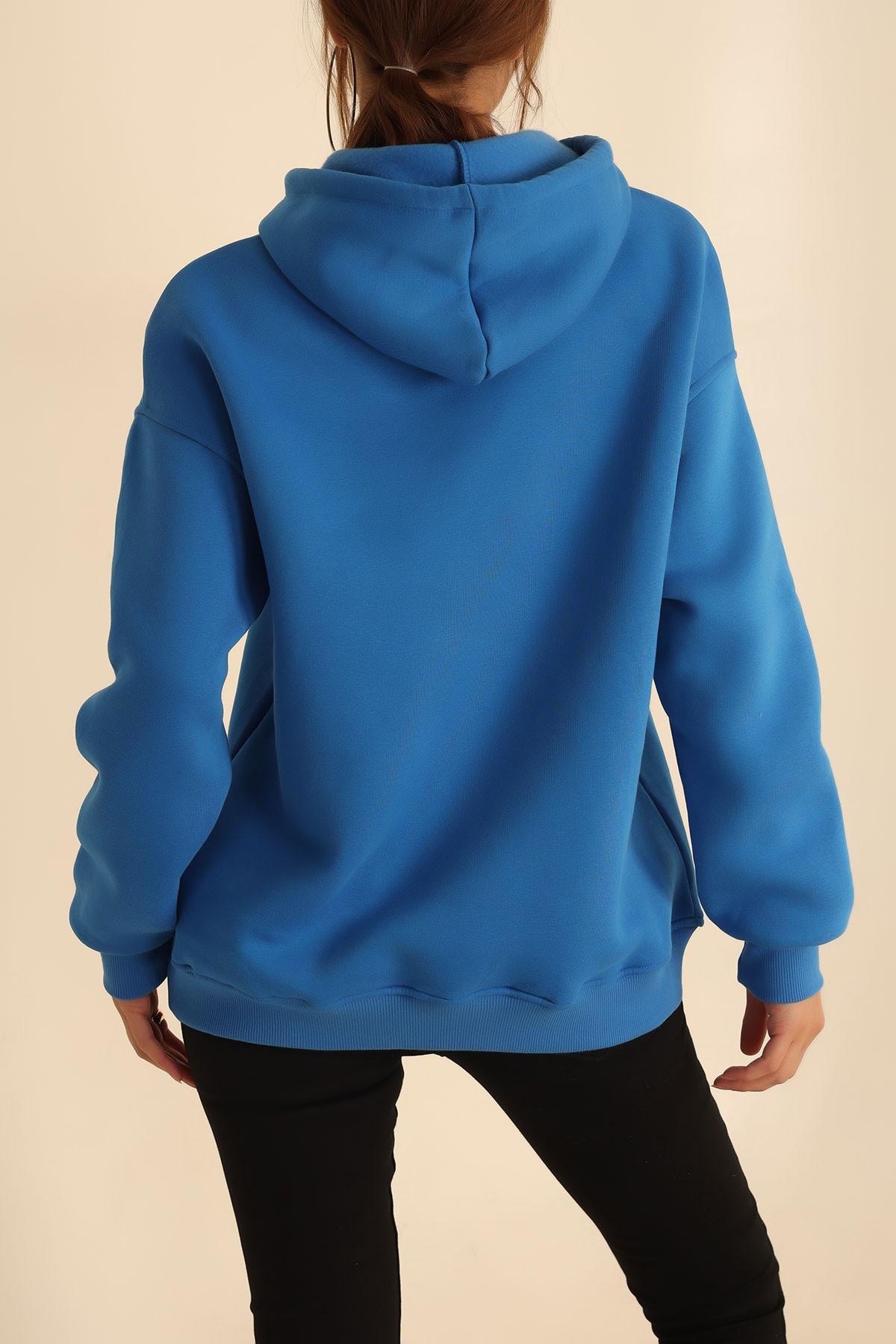 Saks Mavisi İçi Şardonlu Kanguru Cep Sweat 207839