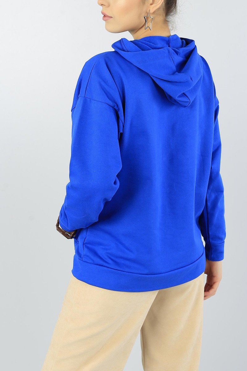 Saks Mavisi İçi şardonlu Kapüşonlu Bayan Sweat 51939