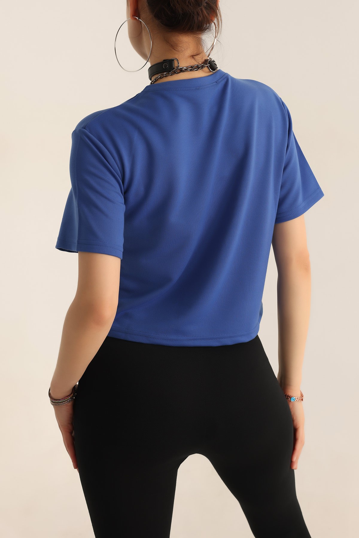 Saks Mavisi İki İp Baskılı Bayan Tişört 185333