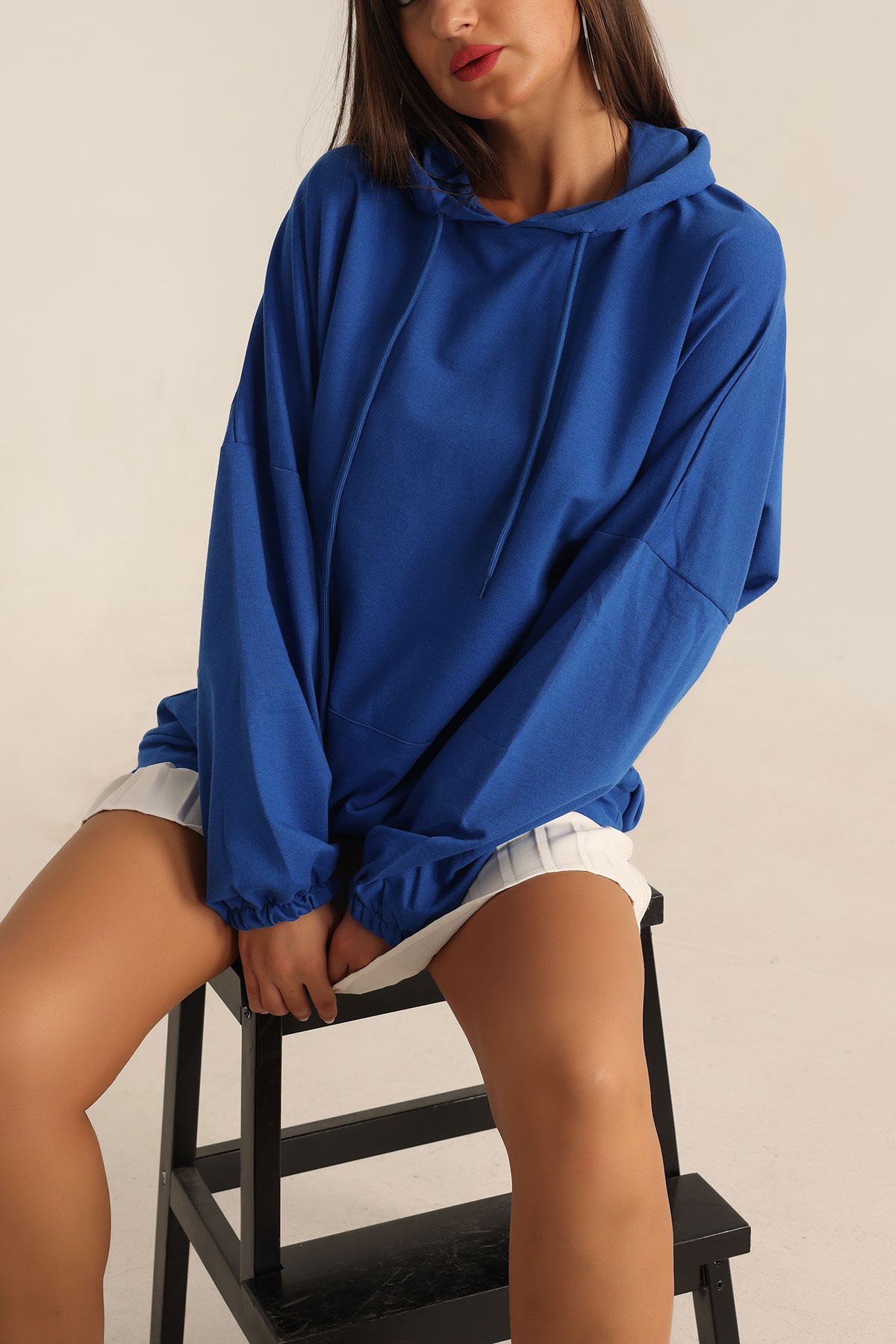 Saks Mavisi İki İp Kapşonlu Sweat Tunik 198444