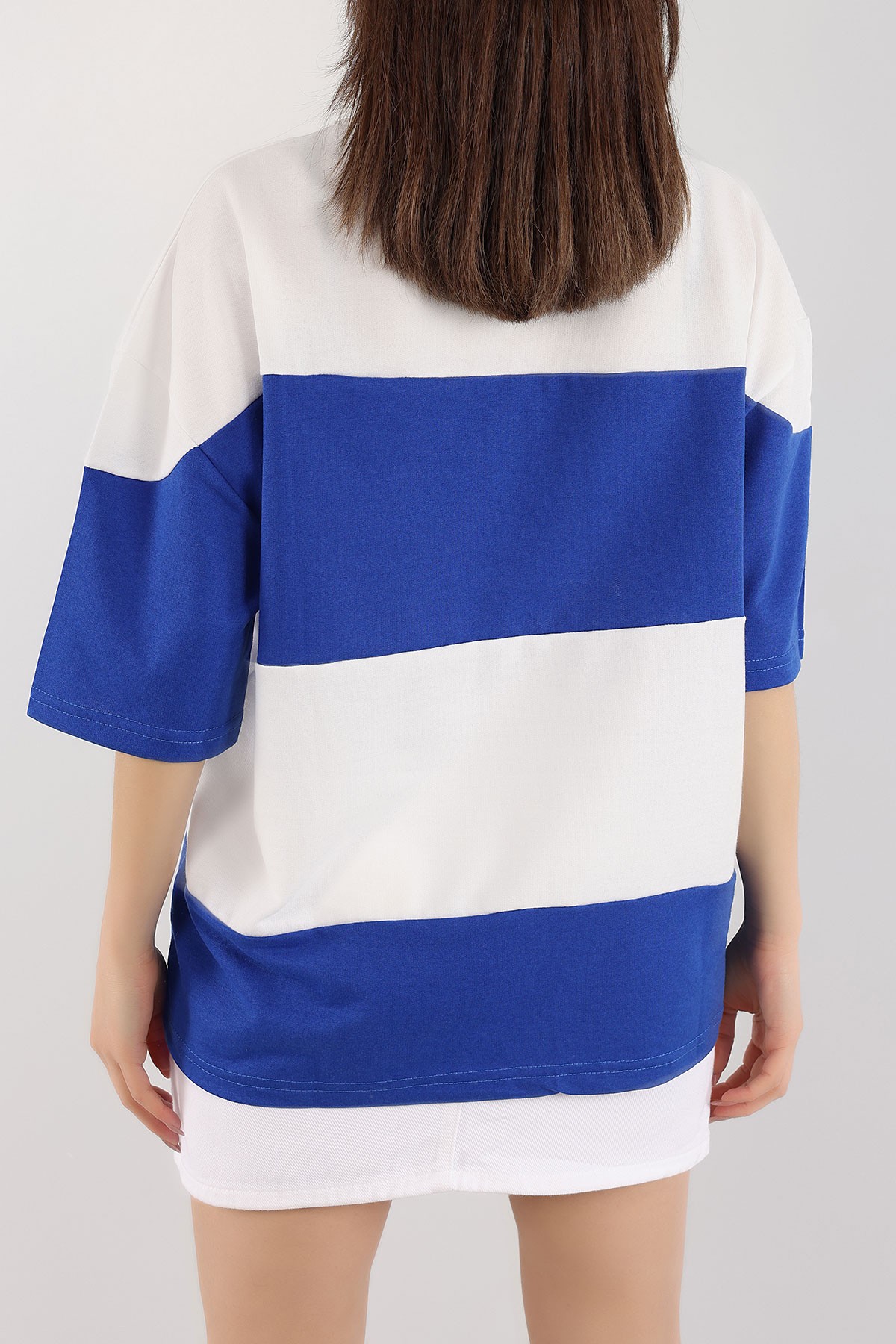 Saks Mavisi İki İp Oversize Bayan Tişört 166252
