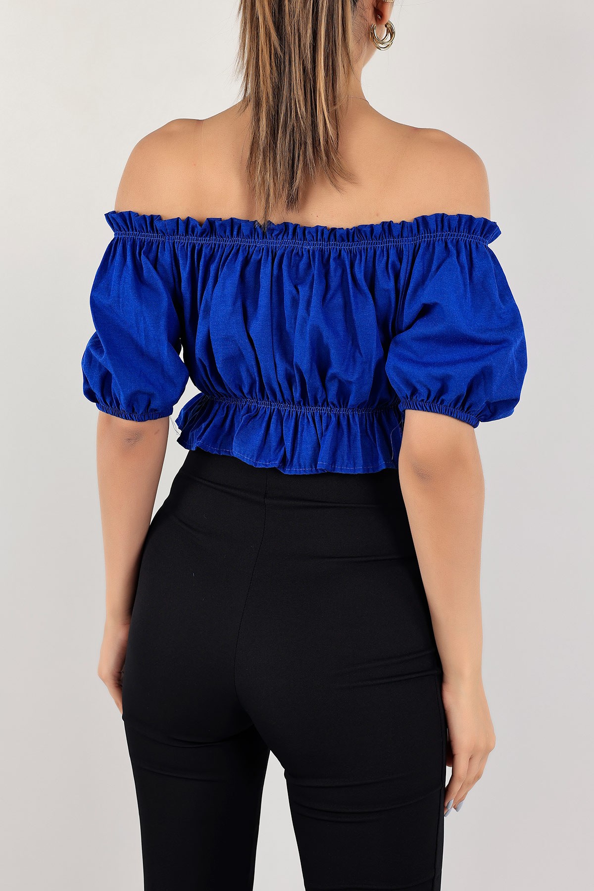Saks Mavisi Madonna Yaka Dokuma Bluz 116342