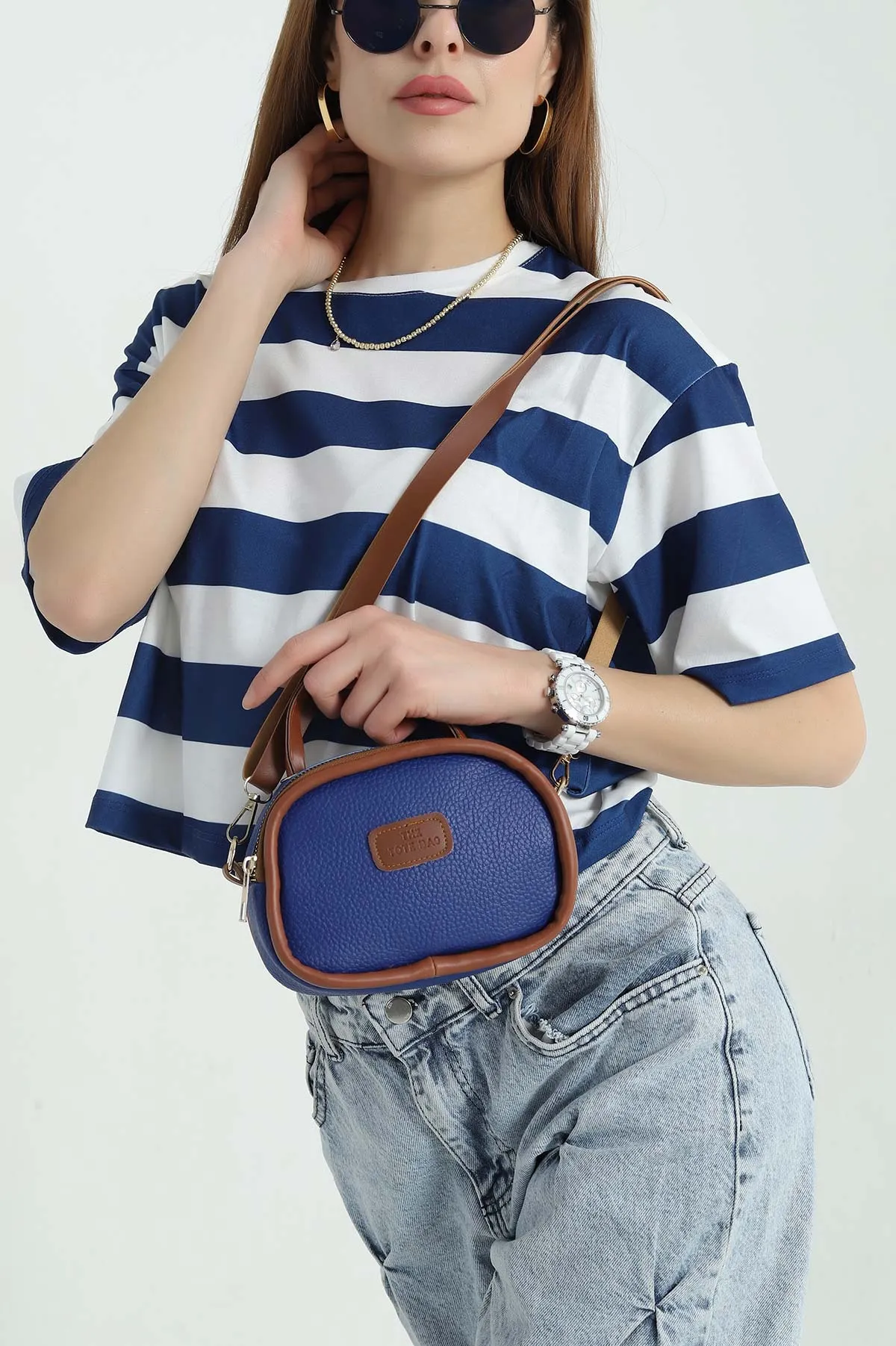 Saks Mavisi Mini Boy Fermuarlı Kadın El ve Omuz Çantası 353970